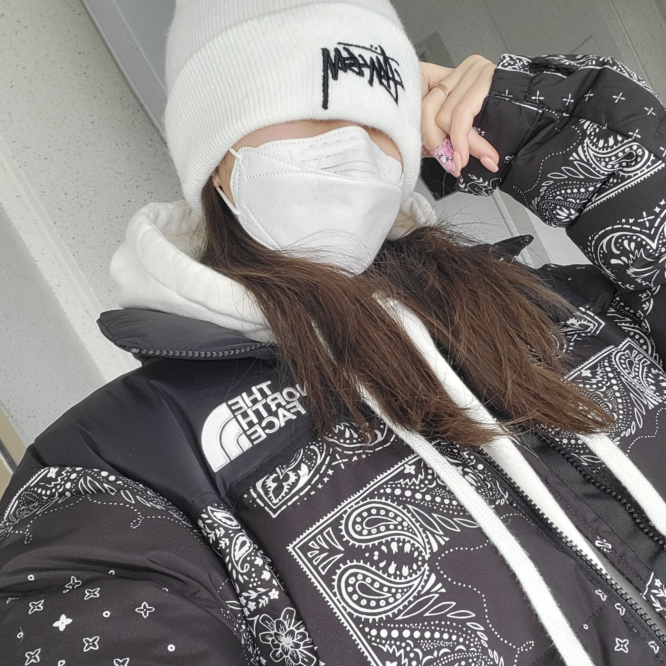 Nike x Off-White Dunk Low The 50 - Lot 46, The North Face 1996 Novelty Nuptse Jacket Real Black - 21FW 착용 스타일 - 2