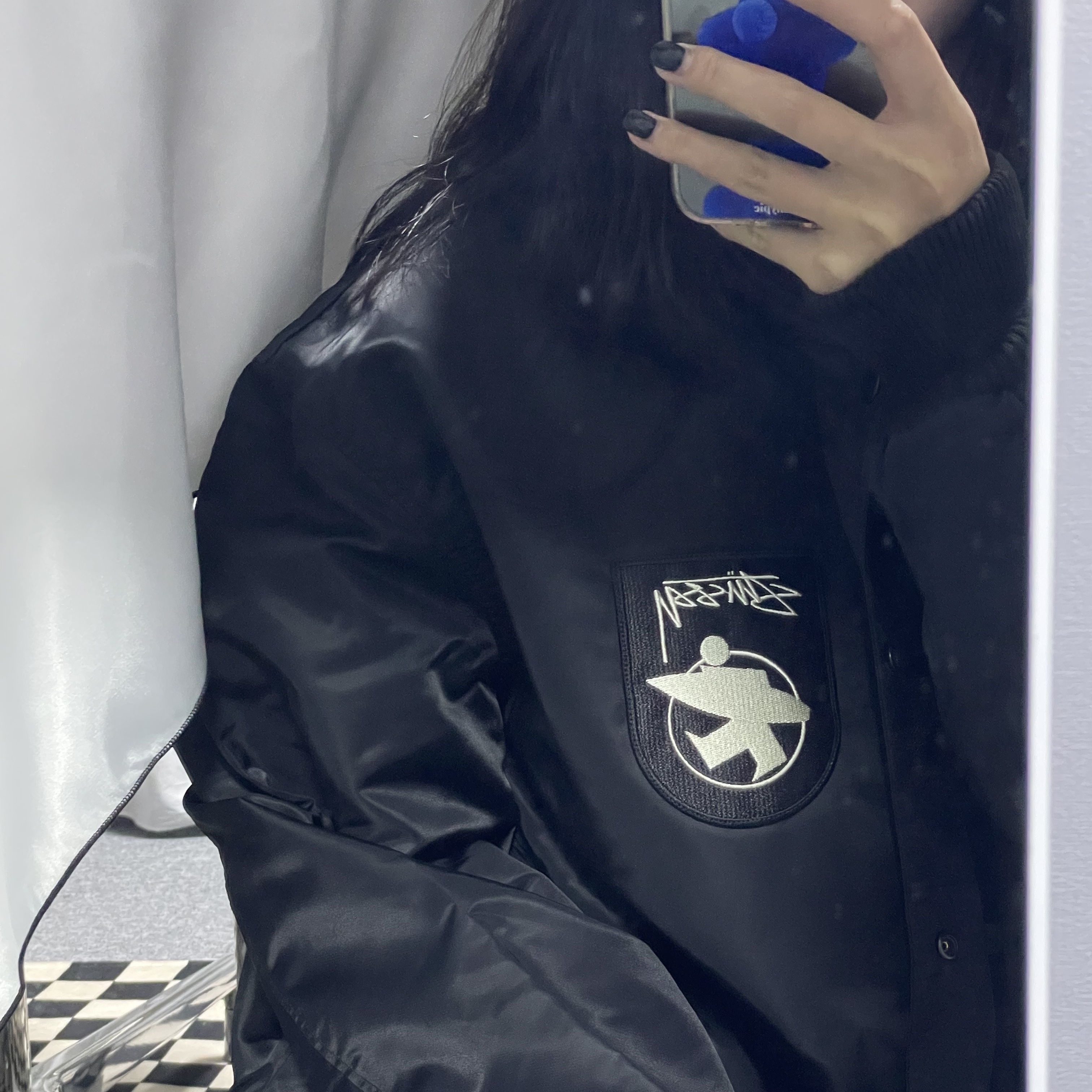 Stussy Surfman Stadium Jacket Black 착용 스타일