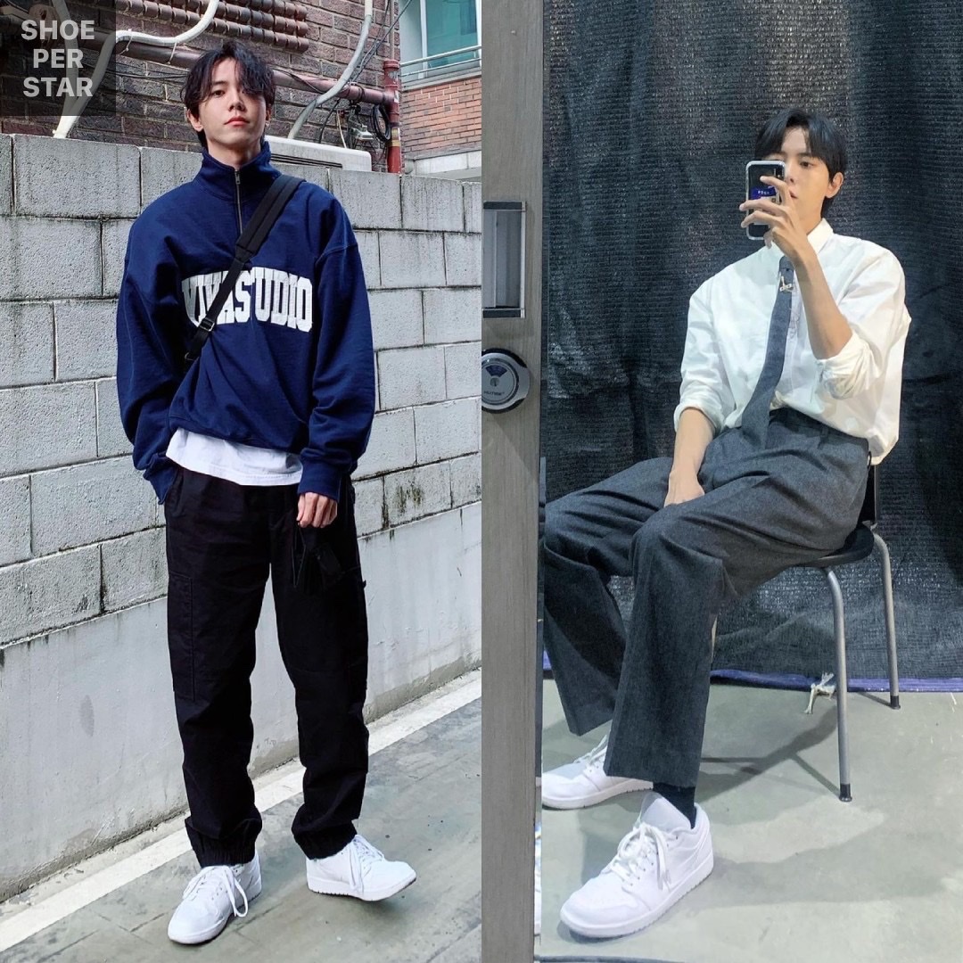 Jordan 1 Low Triple White Tumbled Leather 2020 착용 스타일 - 1