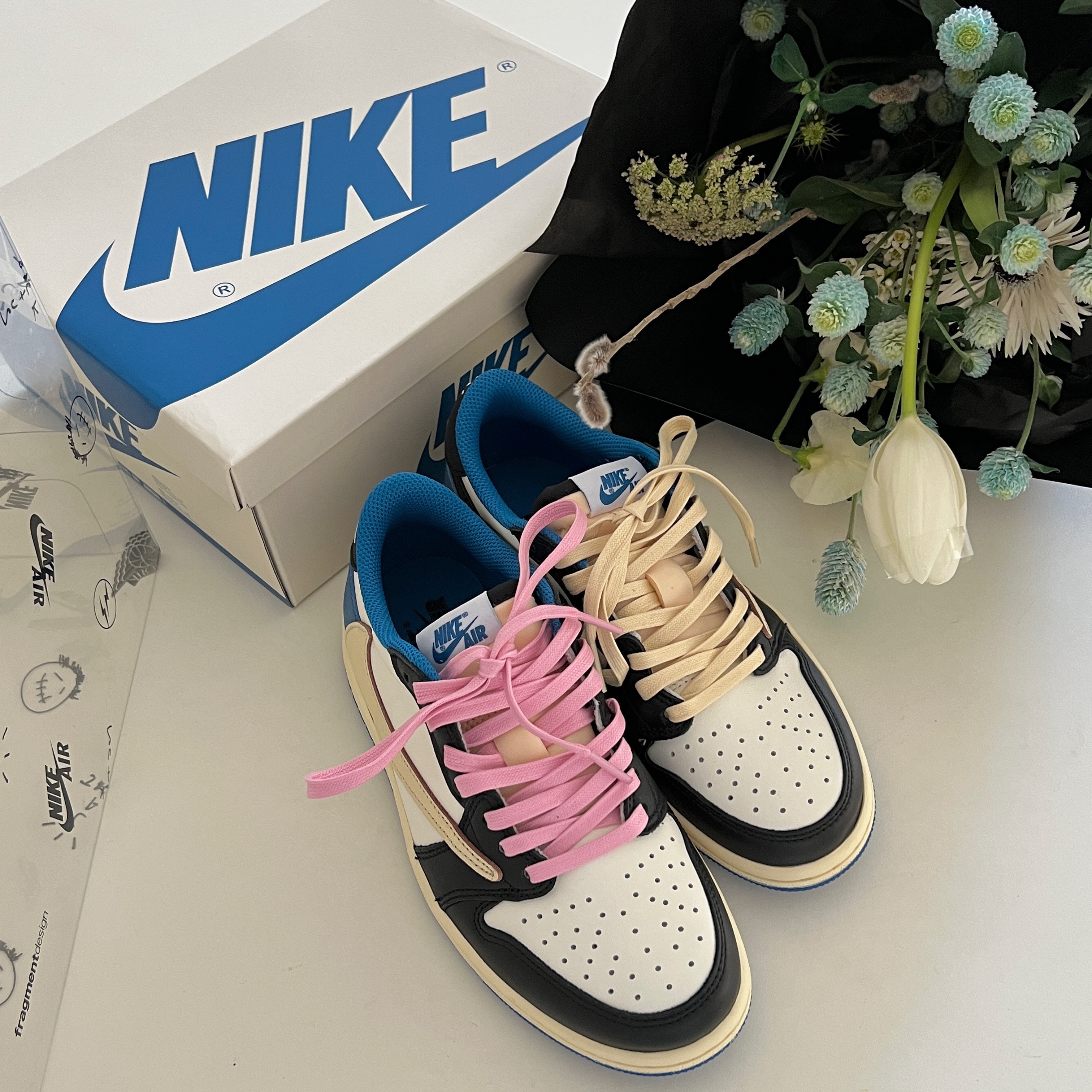 Jordan 1 x Travis Scott x Fragment Retro Low OG SP Military Blue 착용 스타일