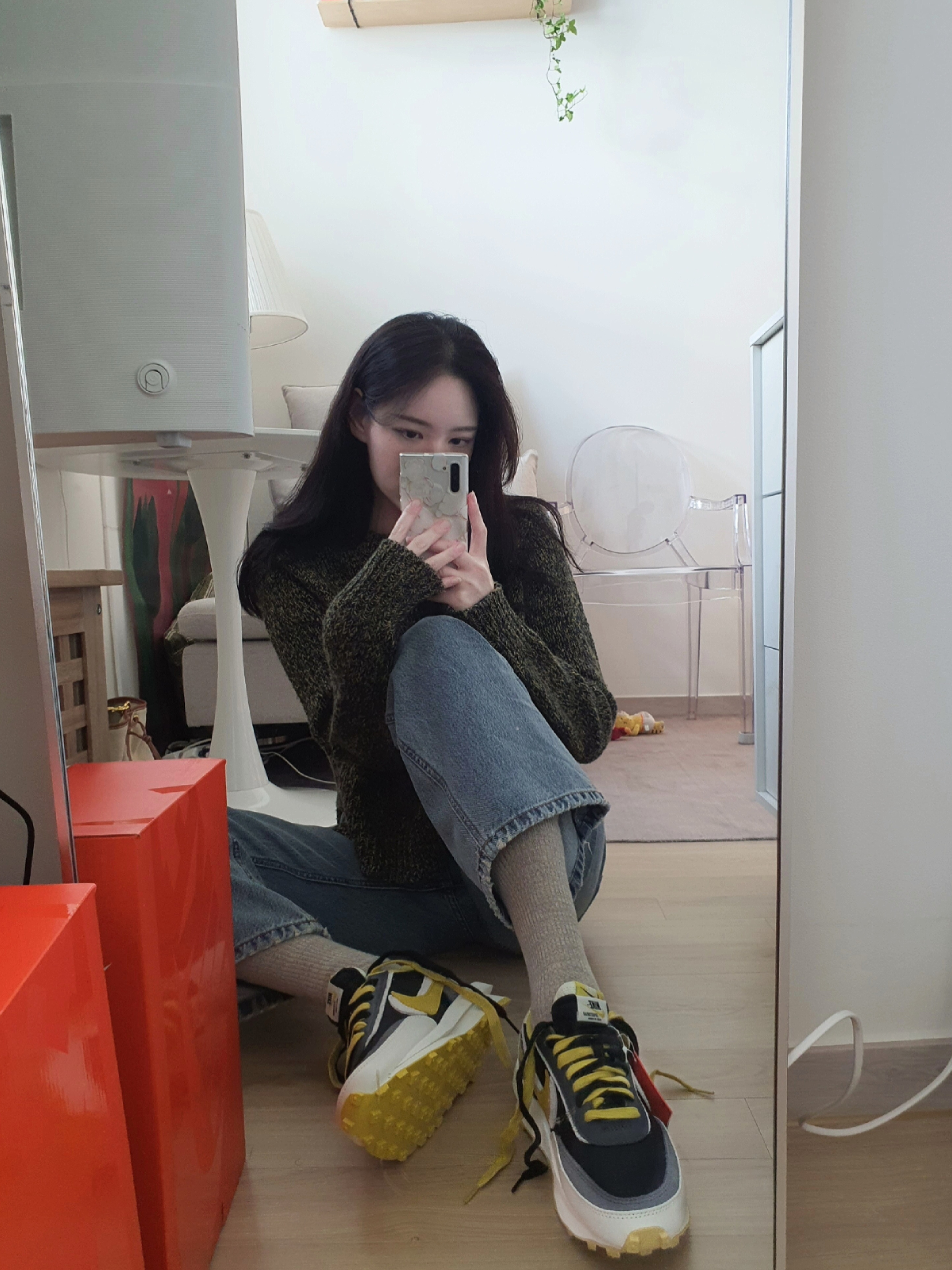 Nike x Sacai x Undercover LDWaffle Black Bright Citron 착용 스타일