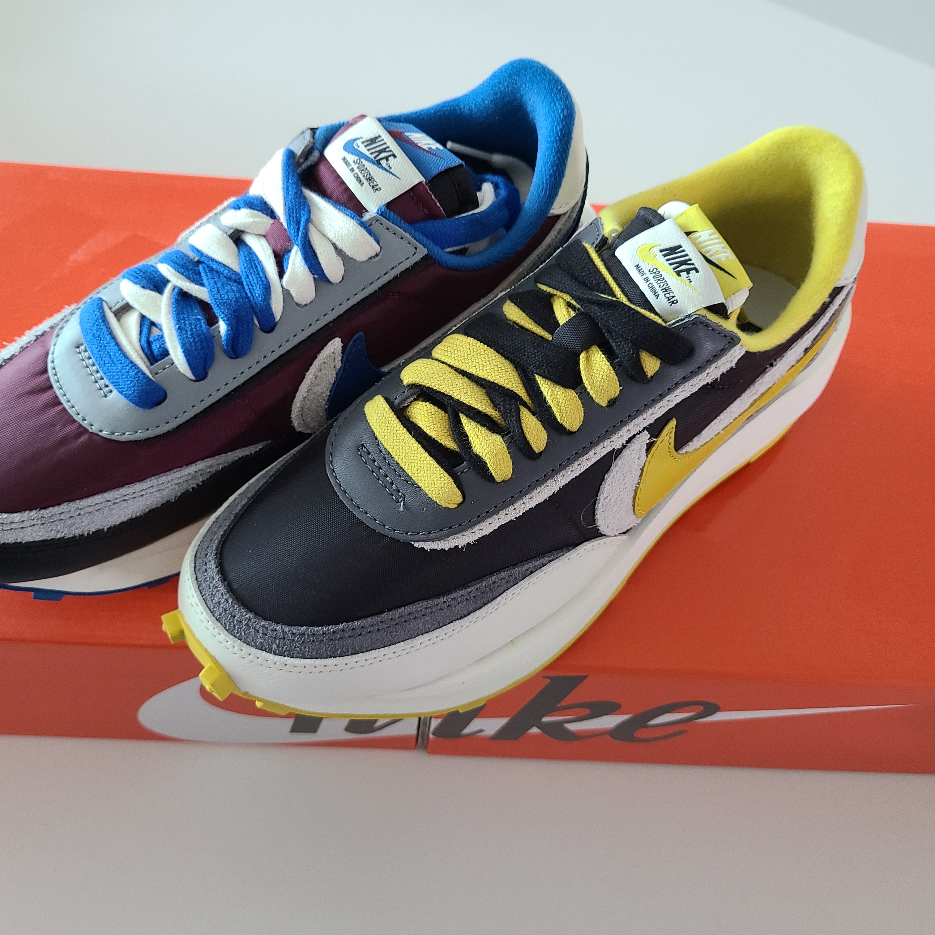 Nike x Sacai x Undercover LDWaffle Black Bright Citron, Nike x Sacai x Undercover LDWaffle Night Maroon Team Royal 착용 스타일 - 2