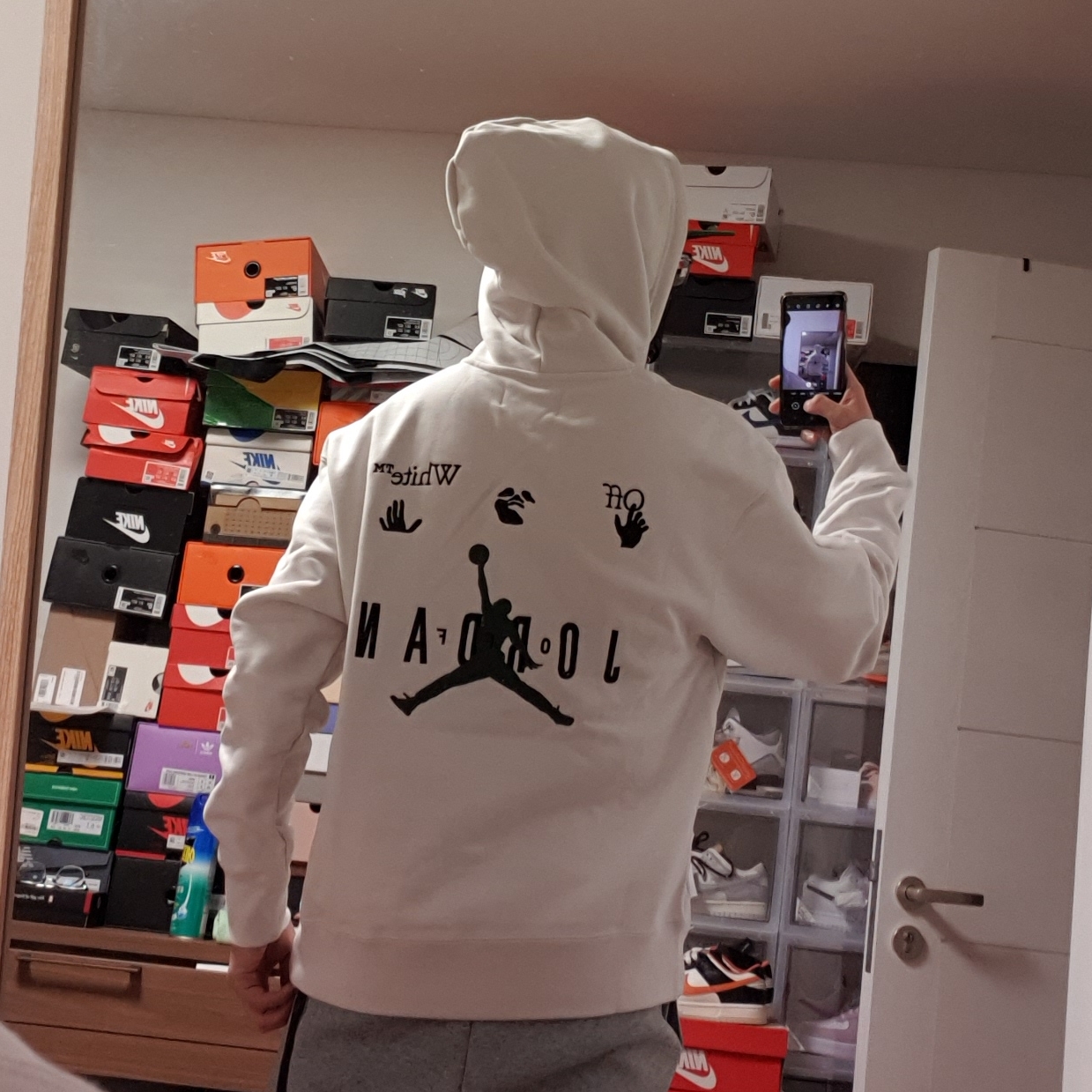 Jordan x Off-White Hoodie Phantom - Asia, Jordan x Off-White Pro Jumpman Air Cap Forest Green 착용 스타일 - 4