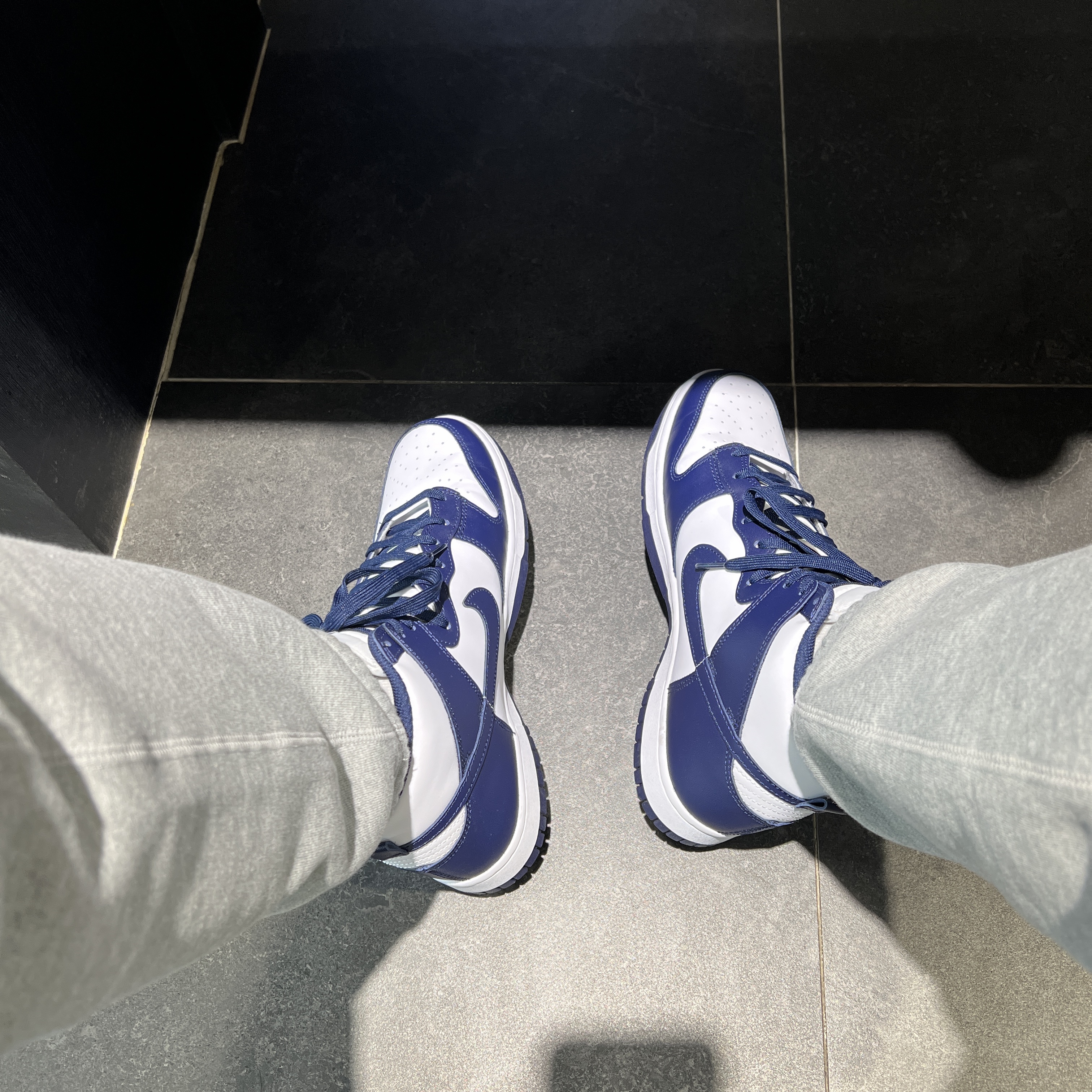 Nike Dunk High Retro Championship Navy, Nike x Stussy NRG ZR Fleece Pants Heather Grey - US/EU 착용 스타일
