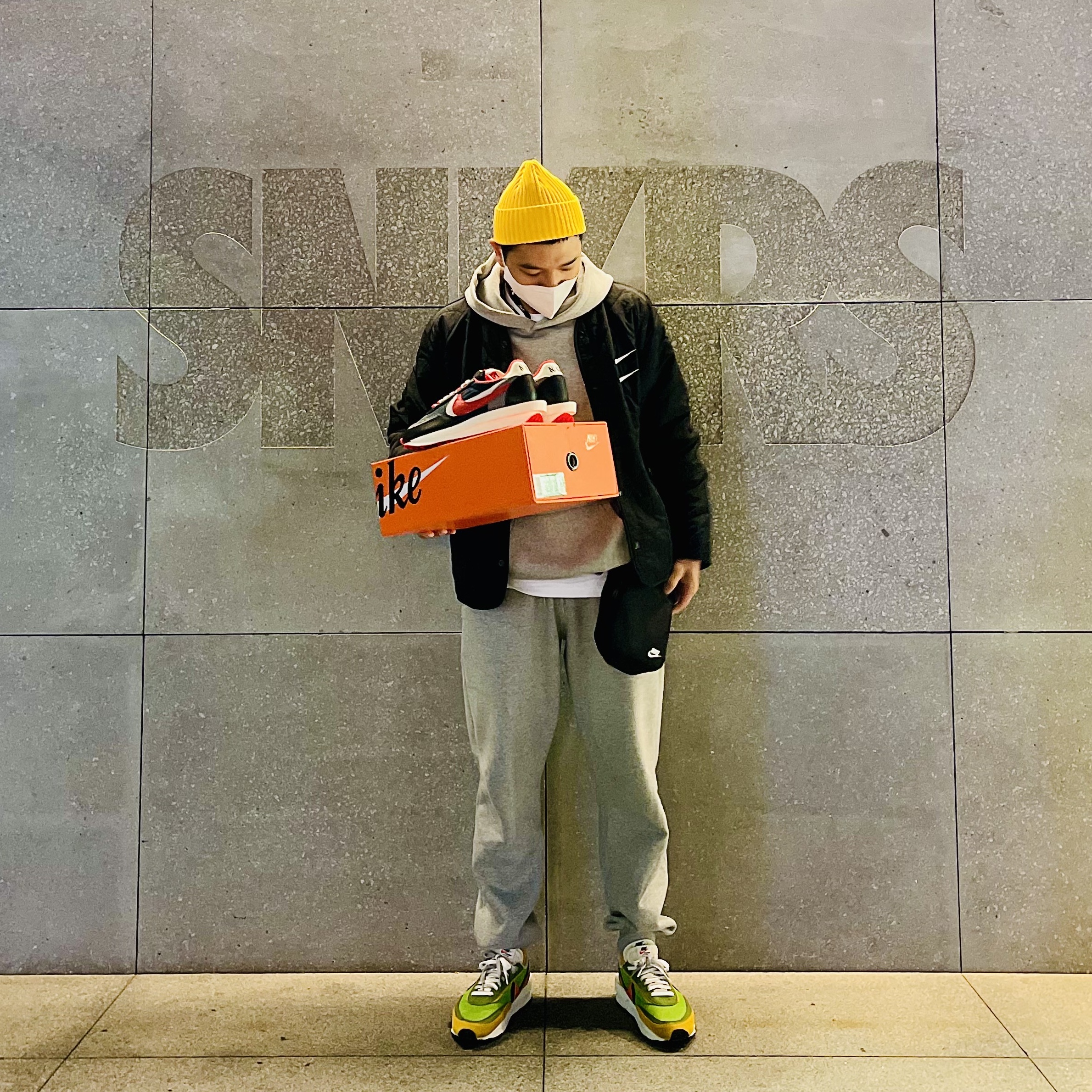 Nike x Sacai x Undercover LDWaffle Midnight Spruce University Red, Nike x Sacai LDWaffle Green Multi 착용 스타일