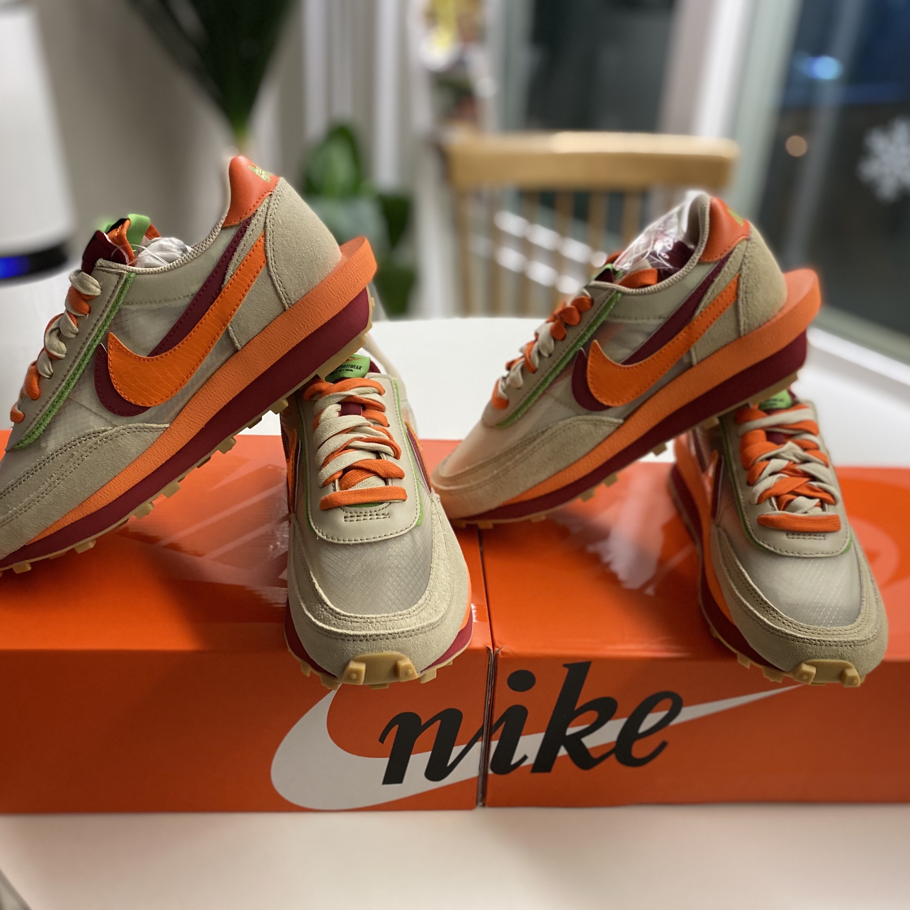 Nike x Sacai x Clot LDWaffle Orange Blaze 착용 스타일 - 2