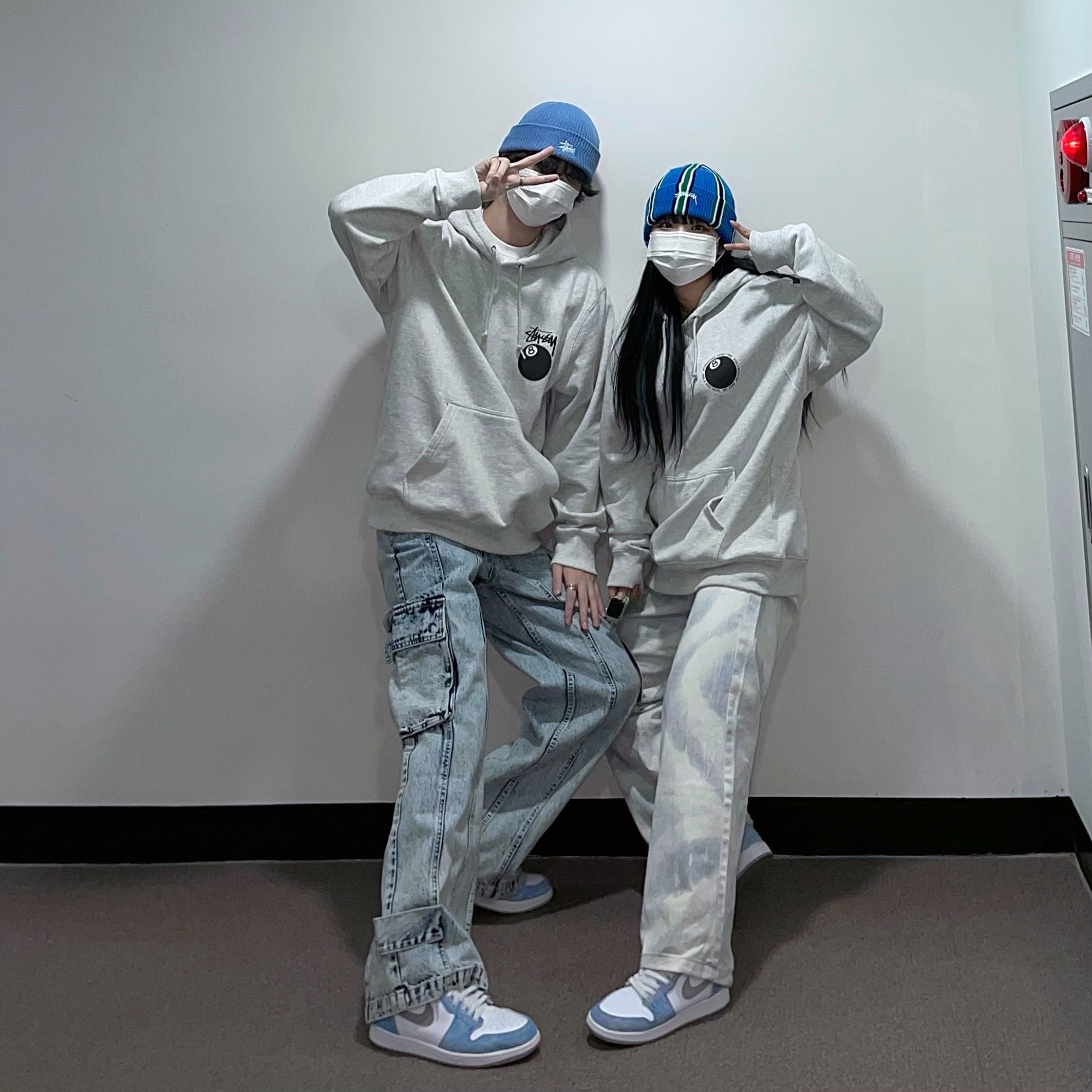 Stussy 8 Ball Hoodie Ash Heather - 21FW, Stussy Basic Cuff Beanie Powder Blue 2021 착용 스타일