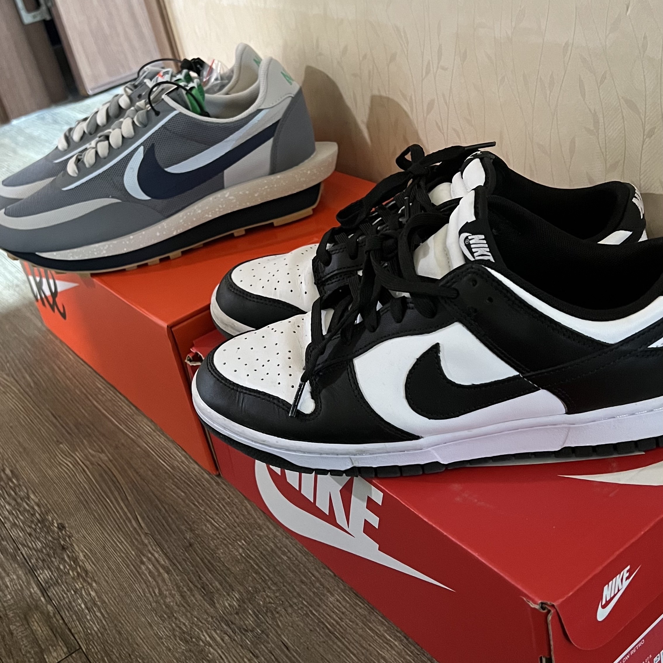 Nike x Sacai x Clot LDWaffle Cool Grey, Nike Dunk Low Retro Black 착용 스타일