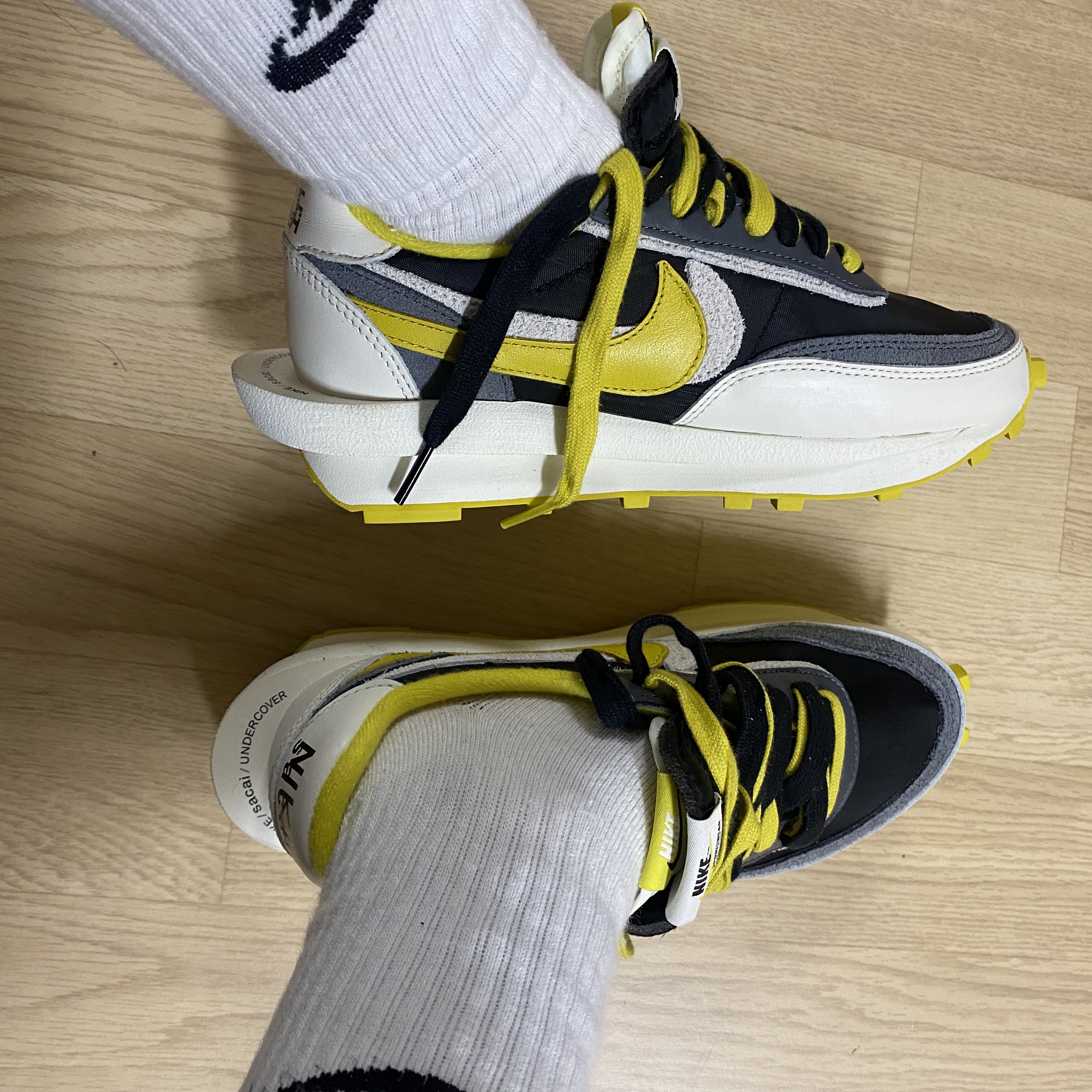 Nike x Sacai x Undercover LDWaffle Black Bright Citron 착용 스타일 - 4