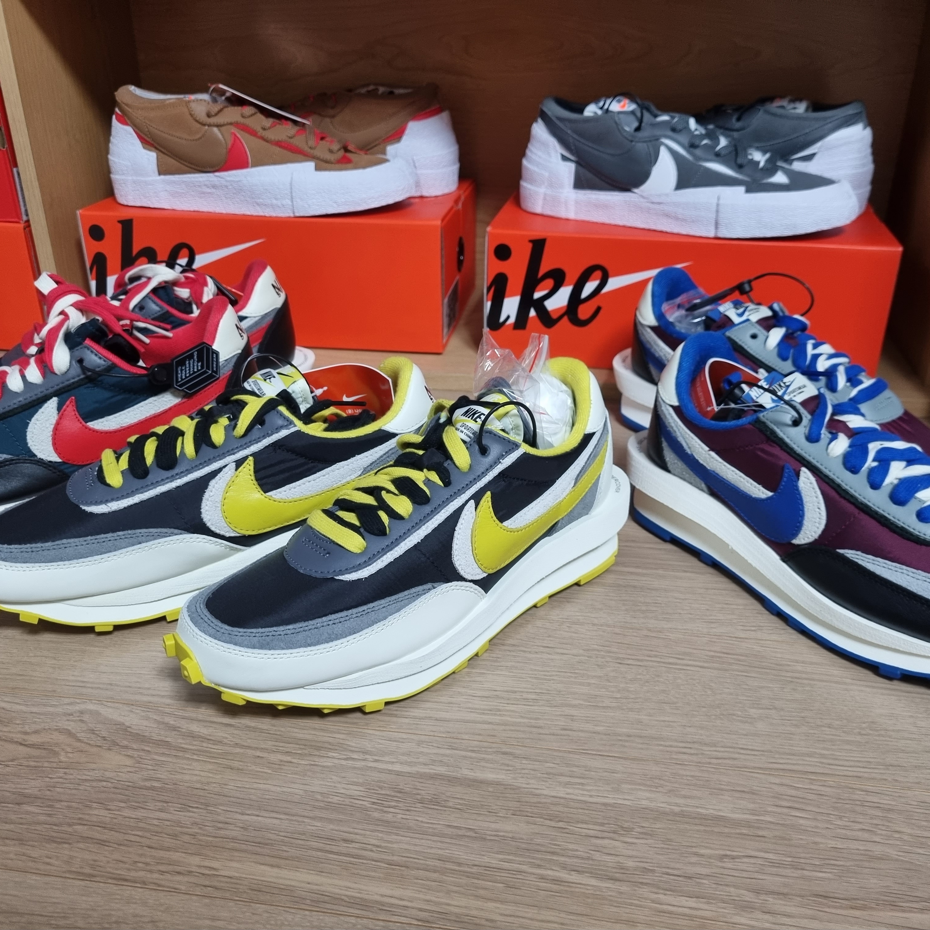 Nike x Sacai x Undercover LDWaffle Black Bright Citron, Nike x Sacai x Undercover LDWaffle Night Maroon Team Royal 착용 스타일