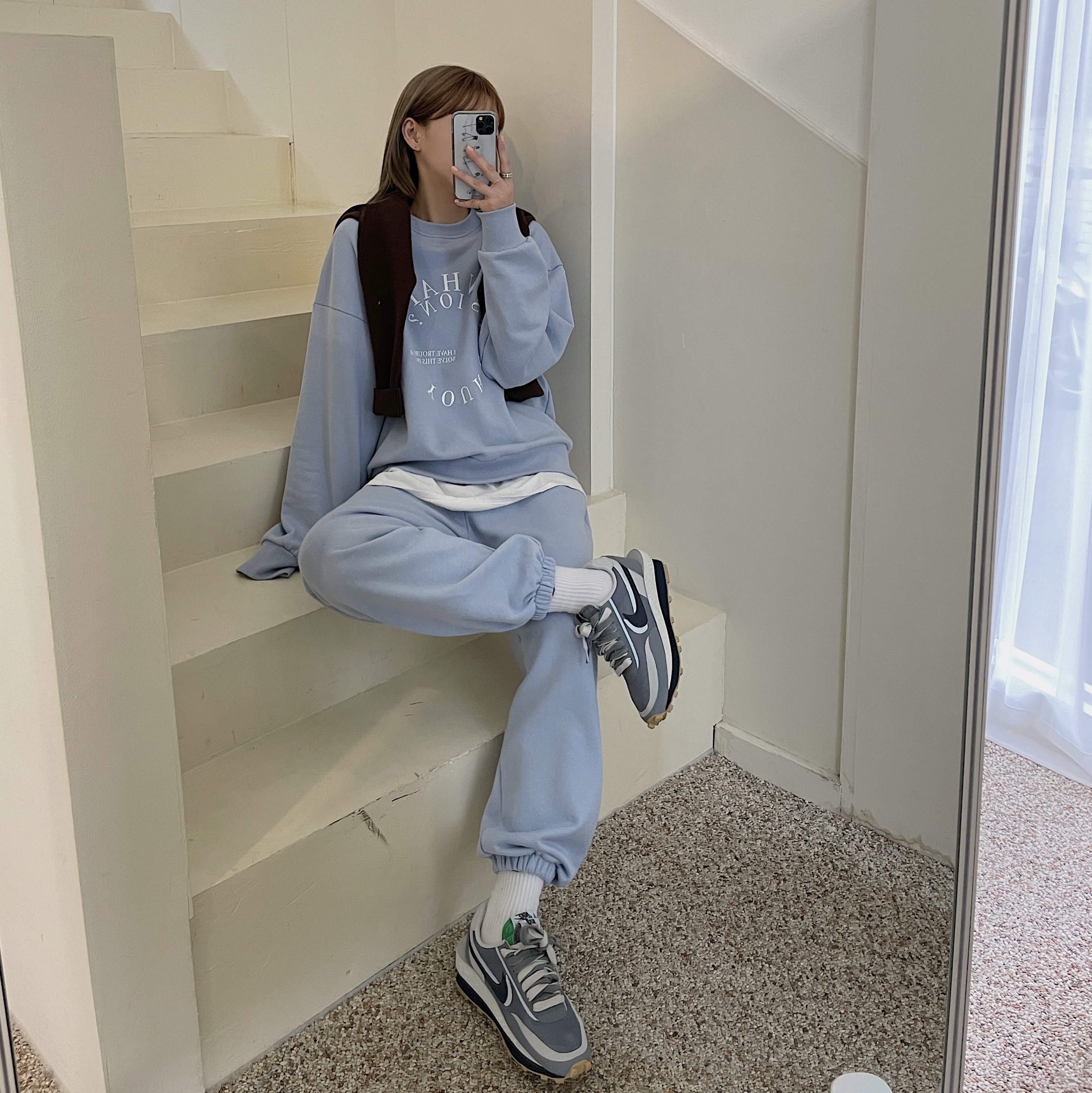 Nike x Sacai x Clot LDWaffle Cool Grey 착용 스타일 - 1