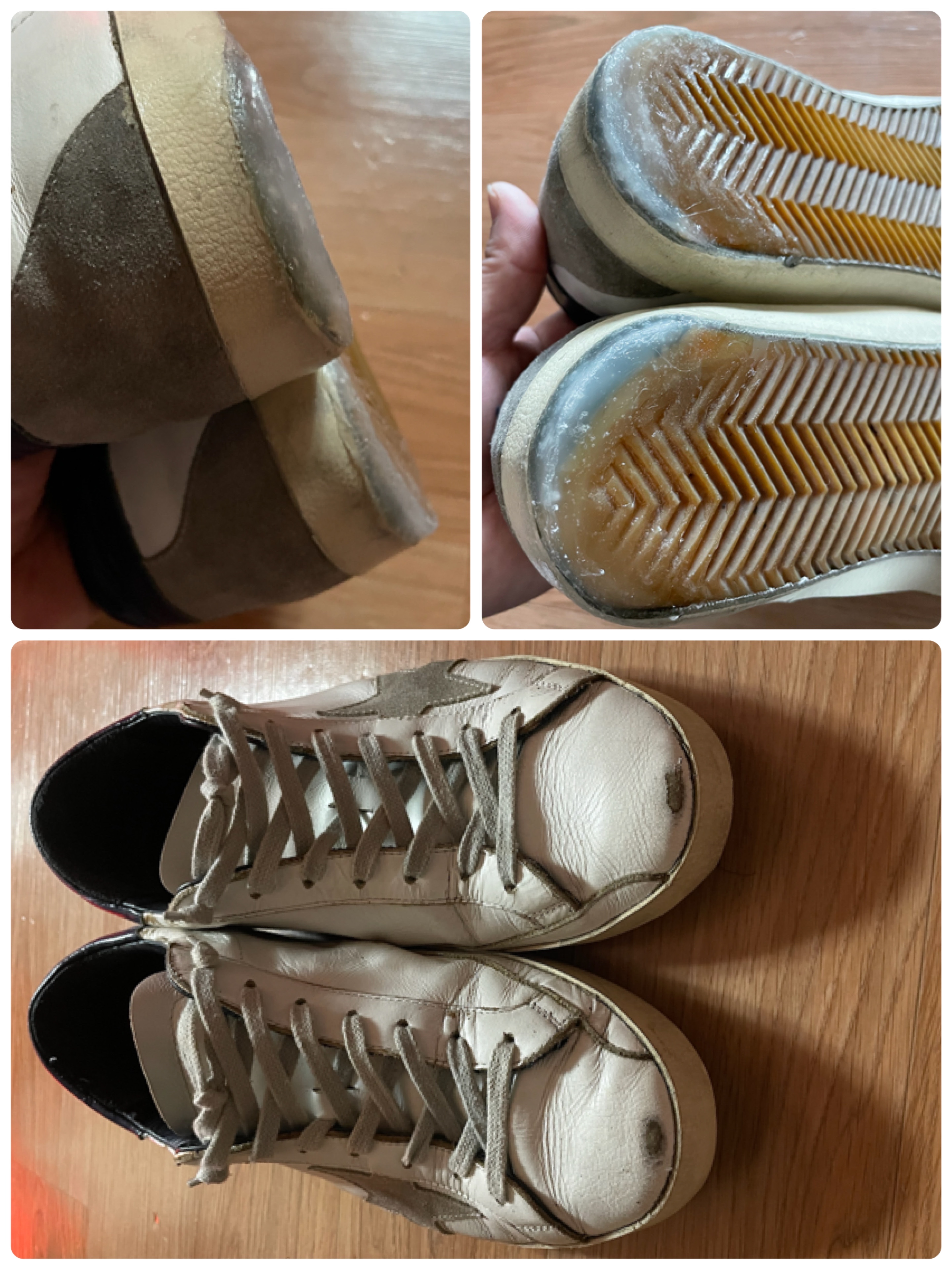 Golden Goose Superstar White Cream Blue Heel Tab Sneakers, Golden Goose Superstar White Beige Heel Tab Sneakers 착용 스타일 - 1