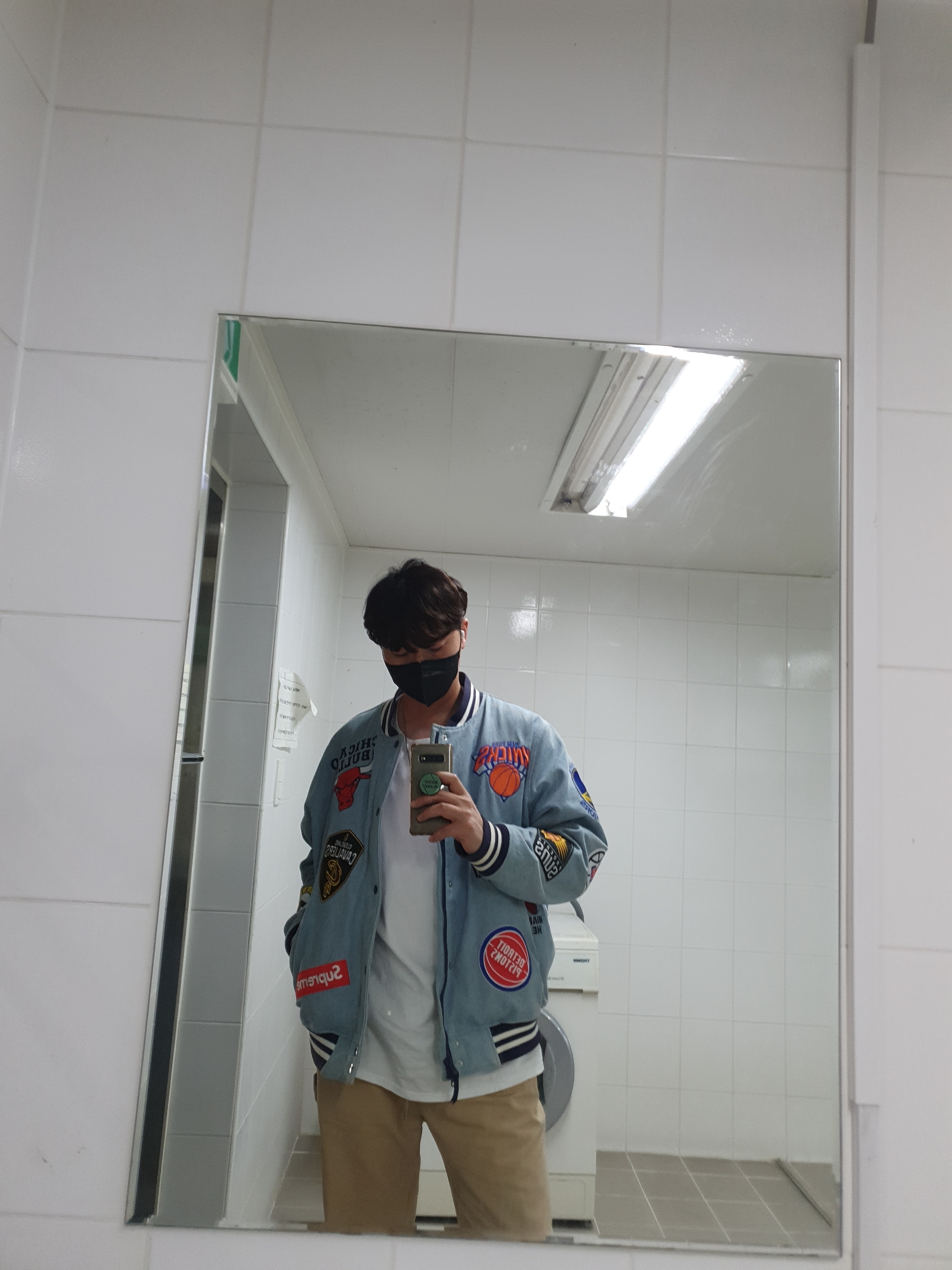 Supreme x Nike NBA Teams Warm-Up Jacket Denim - 18SS, Jordan x Travis Scott Canvas Pants - Asia 착용 스타일 - 2
