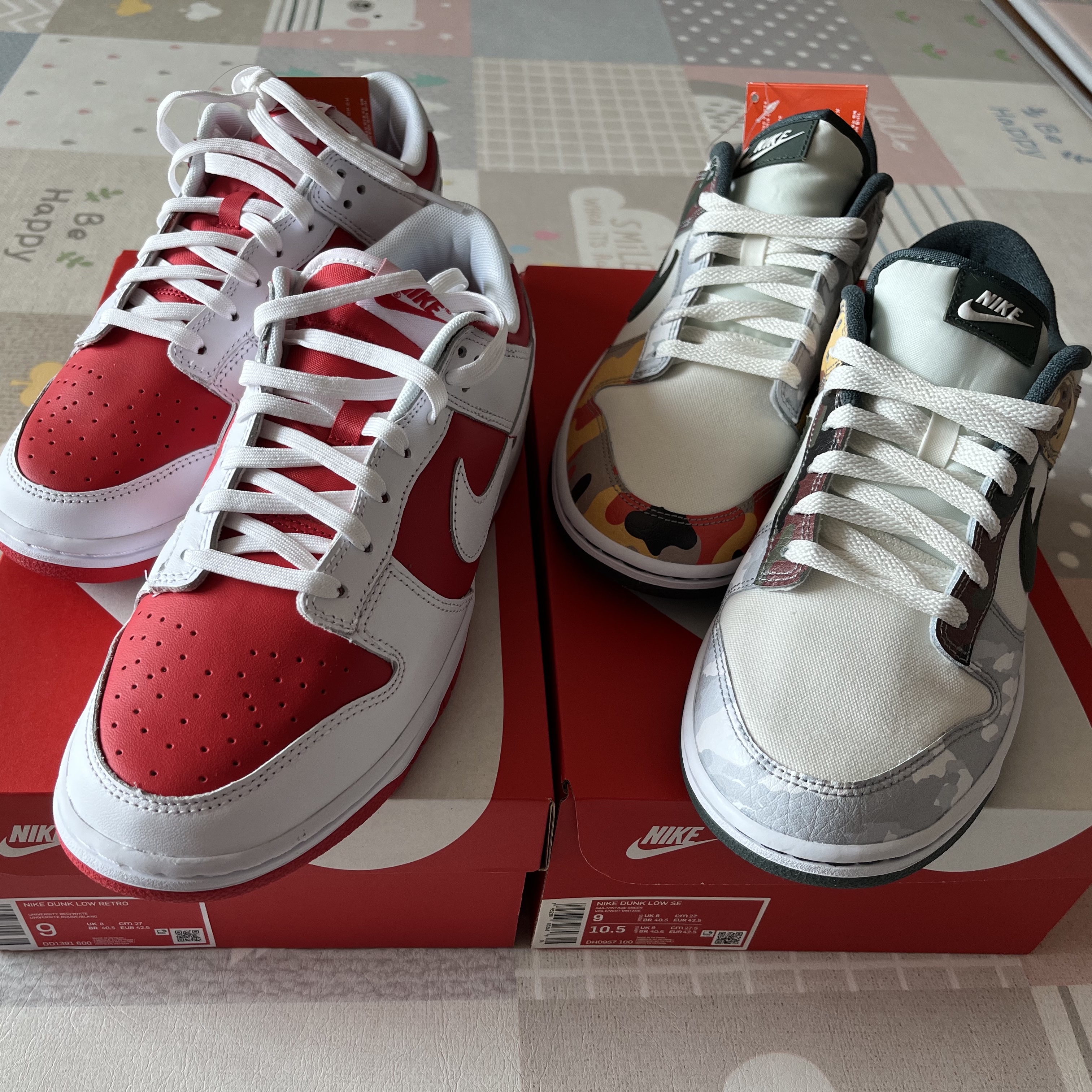 Nike Dunk Low SE Sail Multi Camo, Nike Dunk Low Retro Championship Red 착용 스타일 - 2