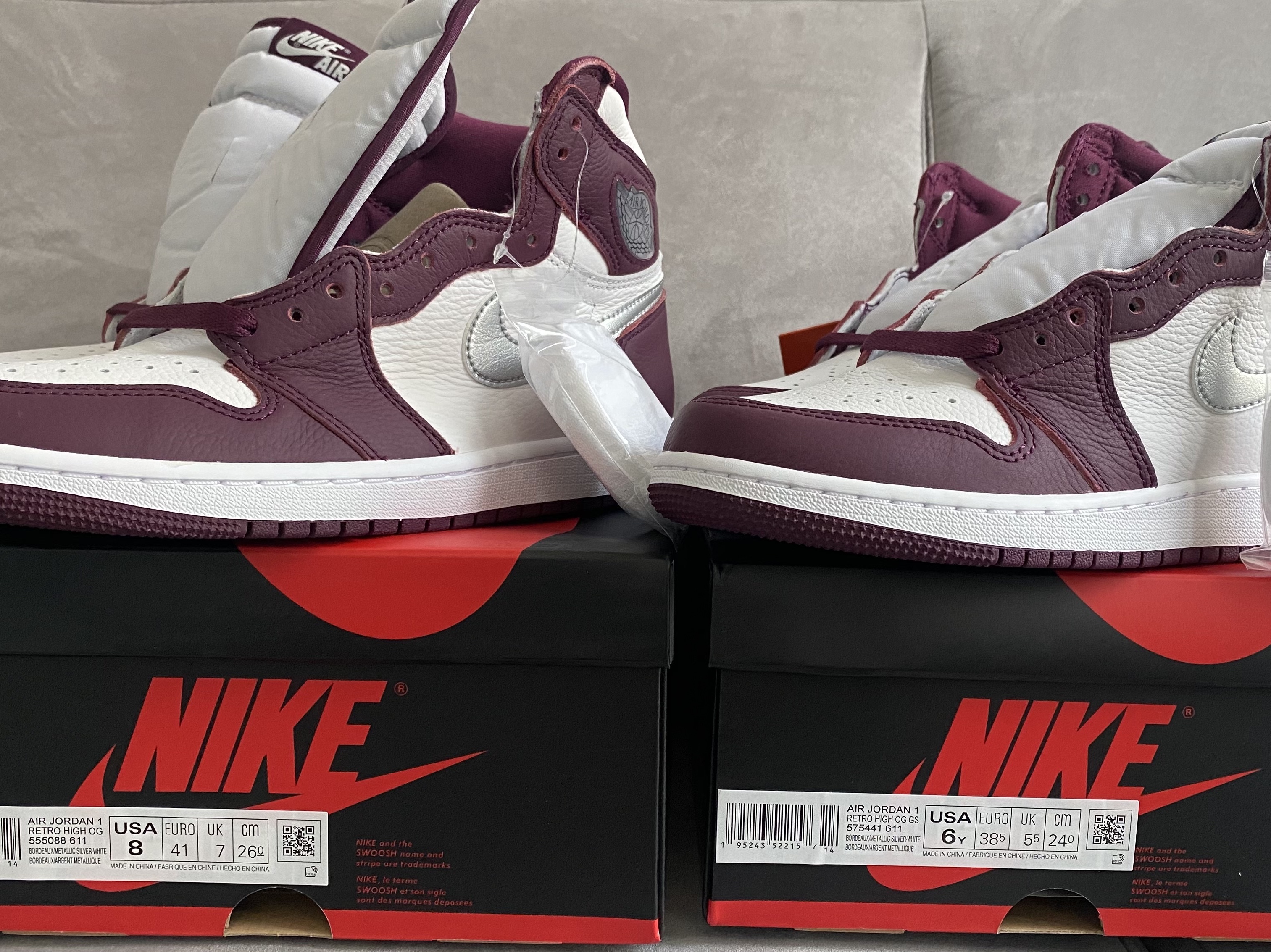 Jordan 1 Retro High OG Bordeaux, (GS) Jordan 1 Retro High OG Bordeaux 착용 스타일