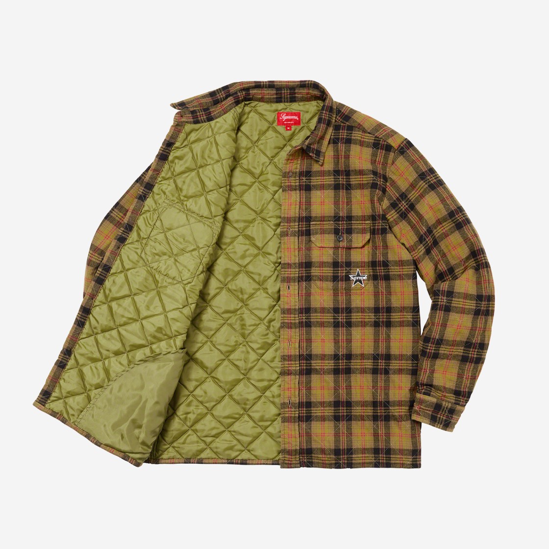 Supreme Quilted Plaid Flannel Shirt Olive - 21FW 상세 이미지 2