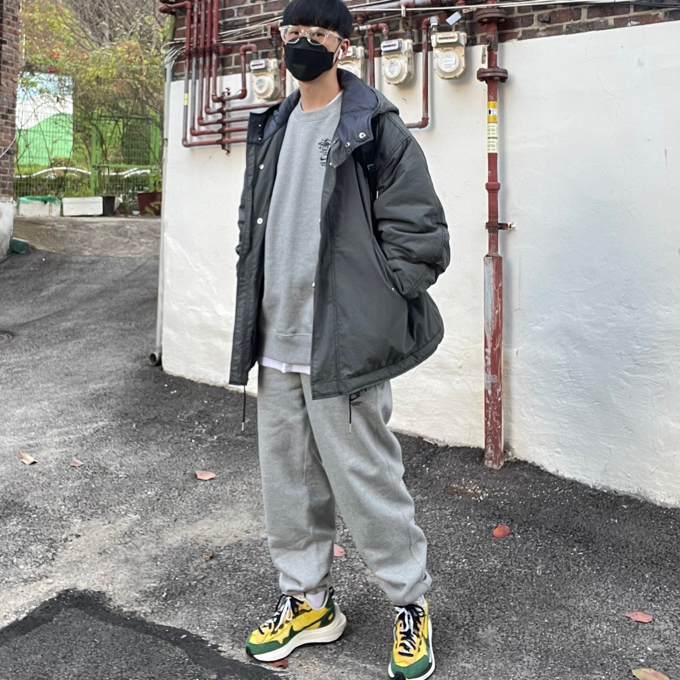 Nike x Stussy NRG ZR Fleece Crewneck Heather Grey - US/EU, Nike x Stussy NRG ZR Fleece Pants Heather Grey - US/EU 착용 스타일