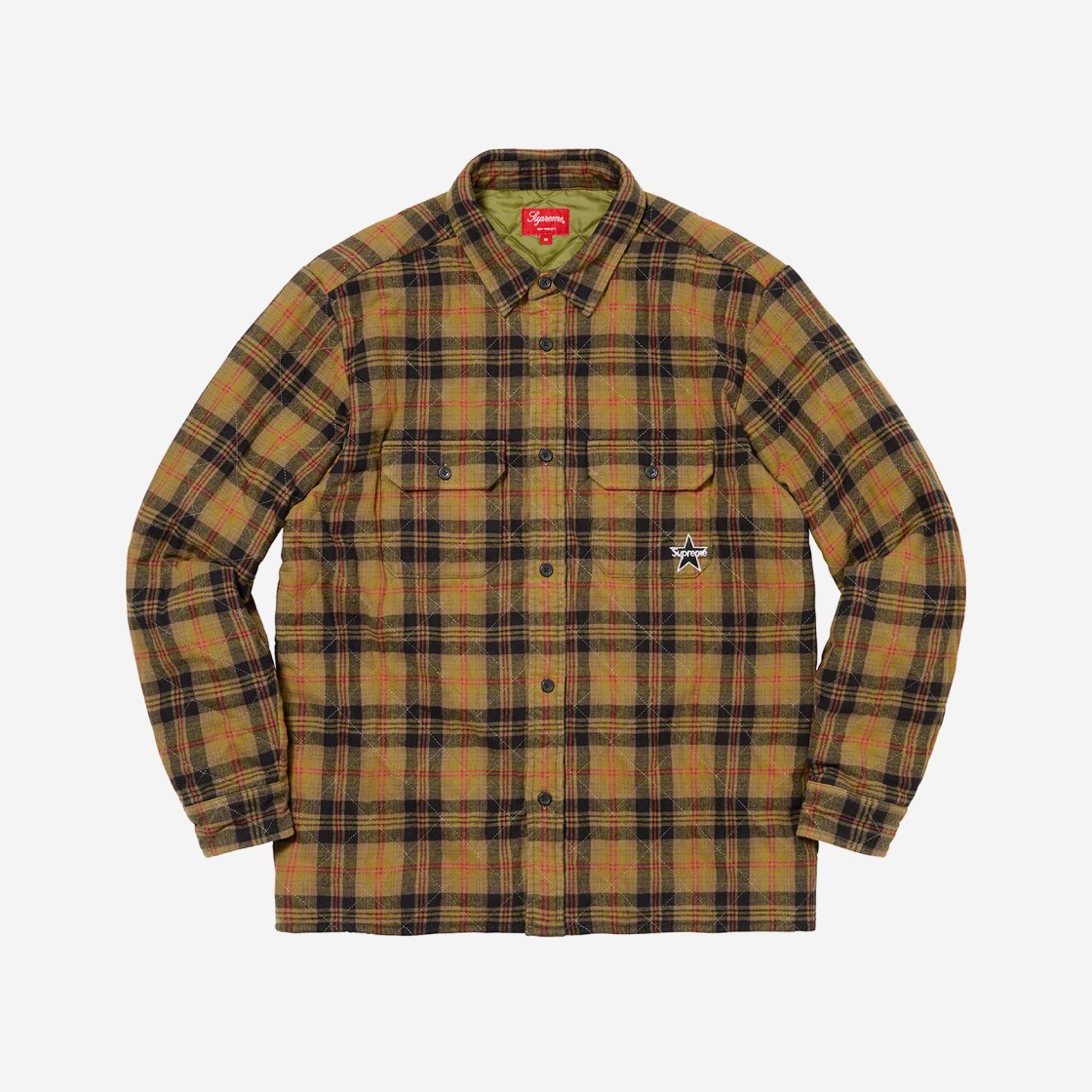 Supreme Quilted Plaid Flannel Shirt Olive - 21FW 상세 이미지 1