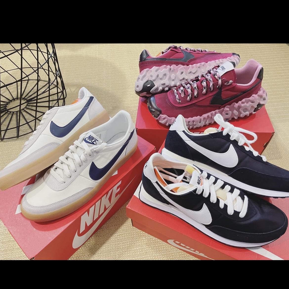 Nike x J.Crew Killshot 2 Sail Midnight Navy, Nike Overbreak SP Bright Crimson 착용 스타일