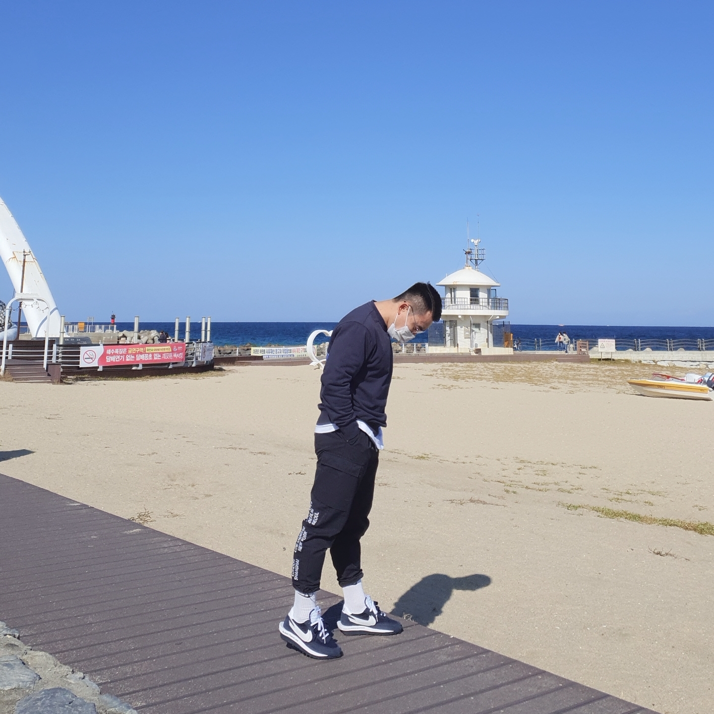 Nike x Sacai x Fragment LDWaffle Blackened Blue, Palace Split P3 Crew Navy - 19FW 착용 스타일 - 2