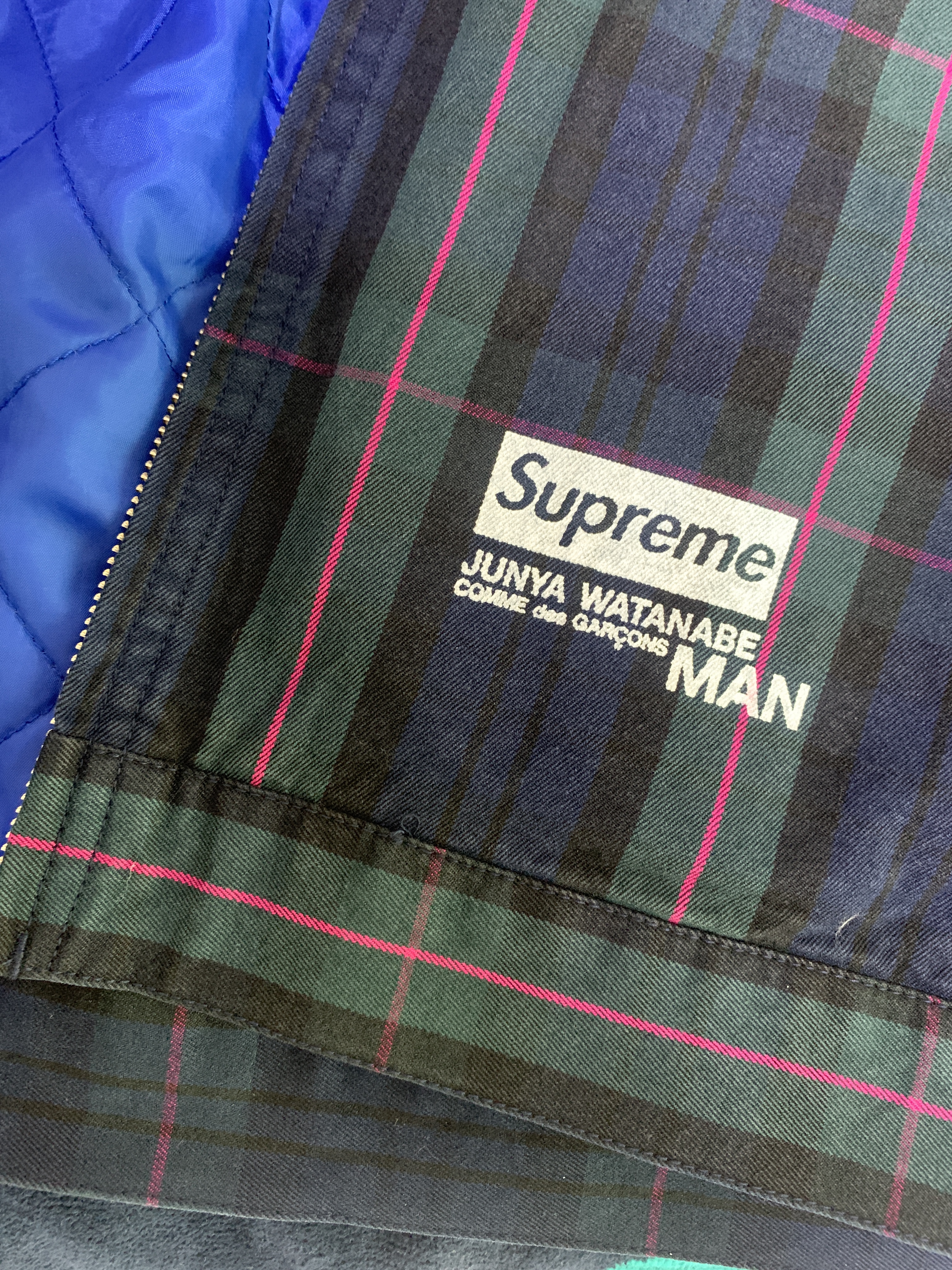 Supreme x Comme des Garcons Junya Watanabe Man Printed Work Jacket Navy Plaid - 21FW 착용 스타일