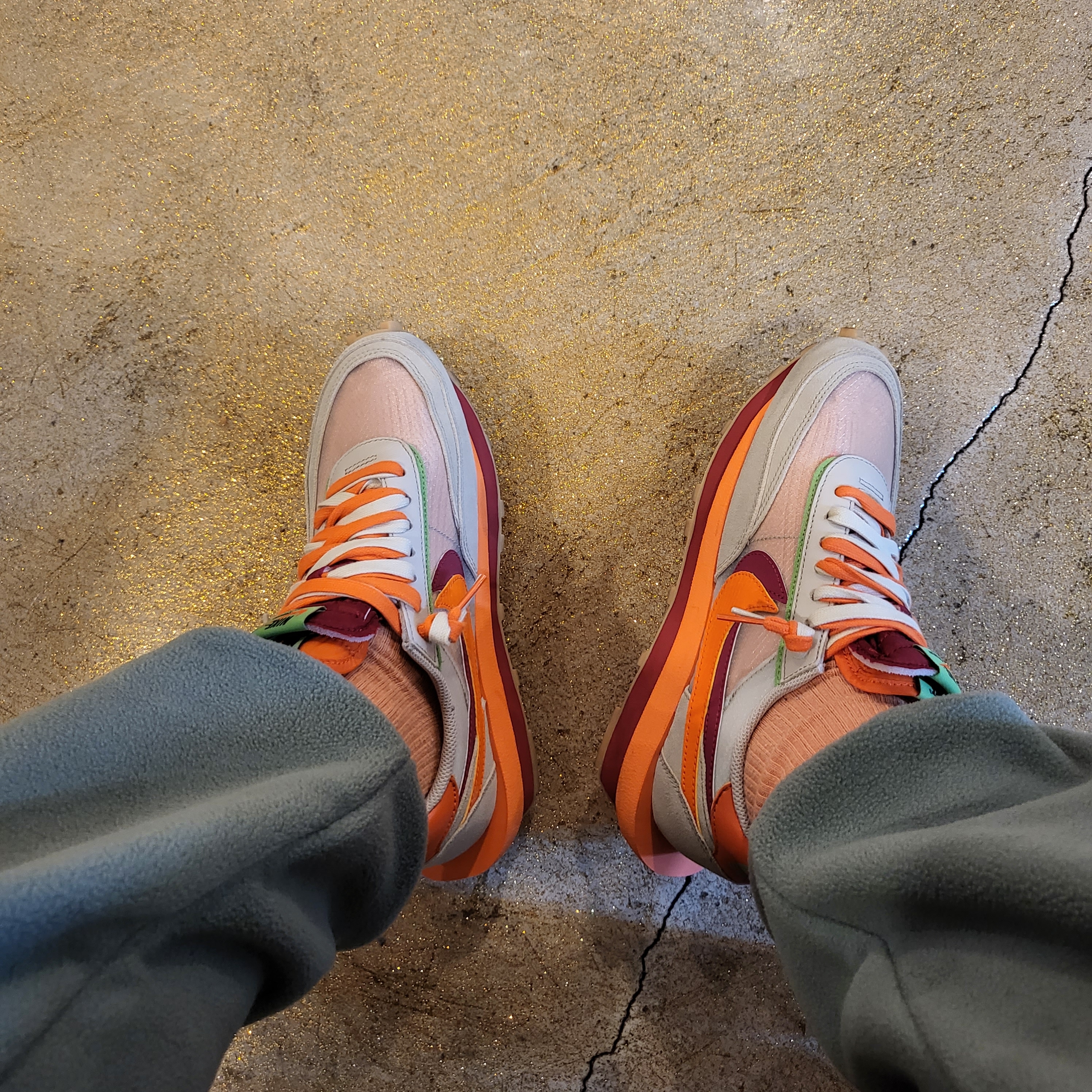 Nike x Sacai x Clot LDWaffle Orange Blaze 착용 스타일