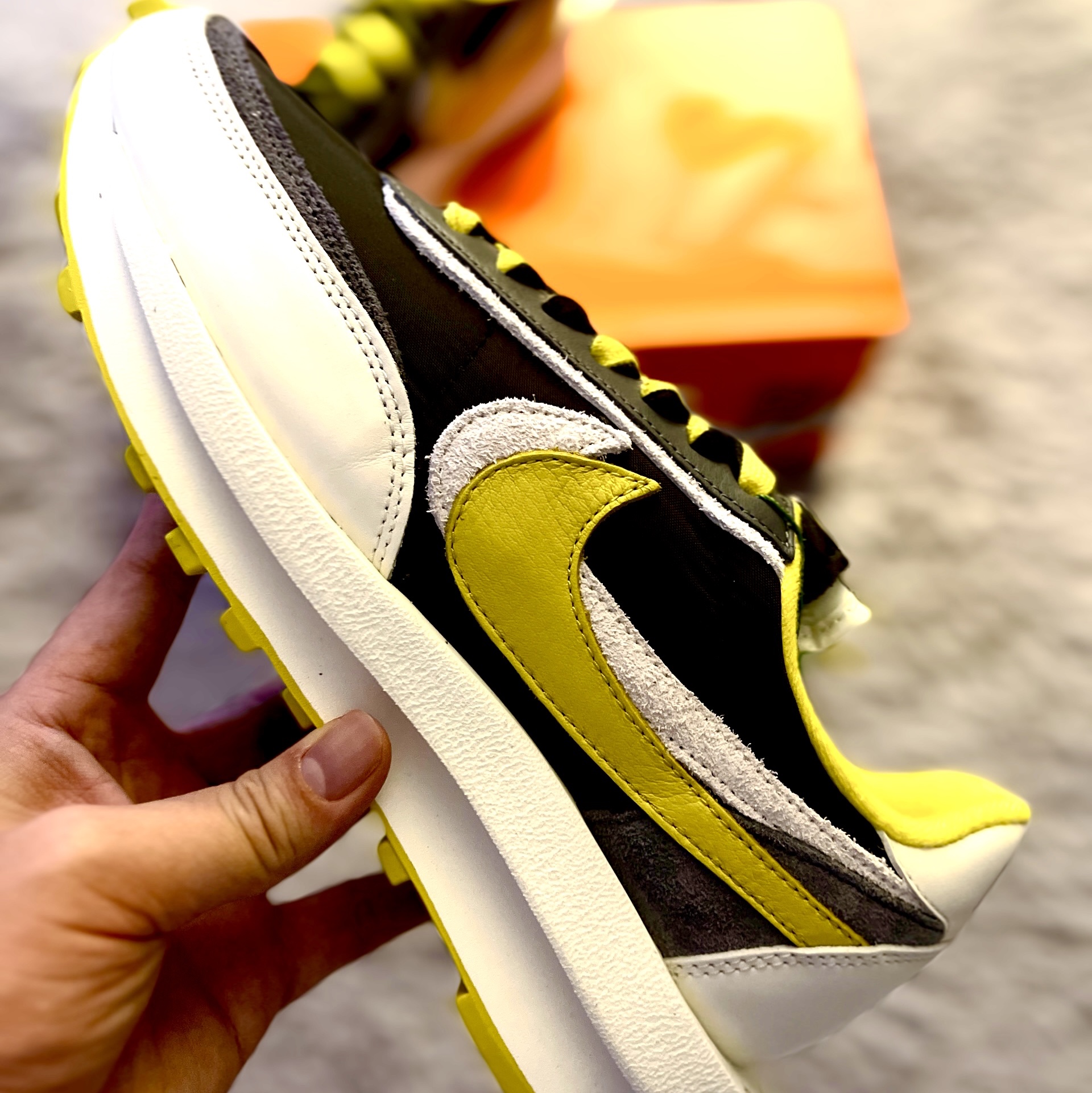 Nike x Sacai x Undercover LDWaffle Black Bright Citron, Nike x Undercover Daybreak Bright Citron 착용 스타일 - 1