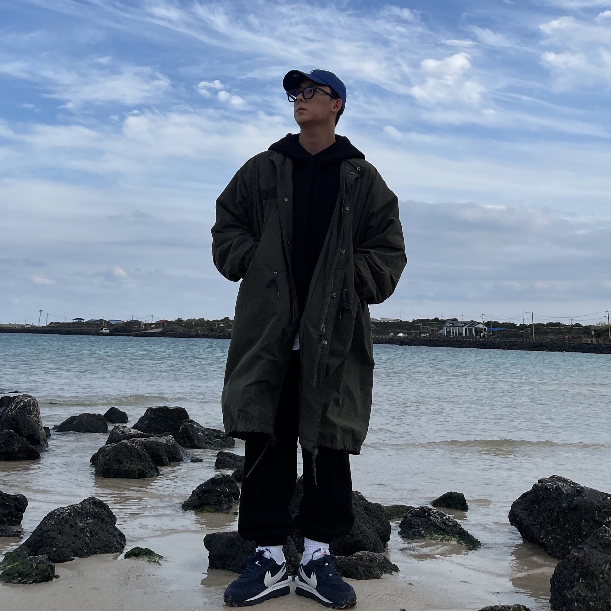 Nike x Sacai x Fragment LDWaffle Blackened Blue 착용 스타일 - 3
