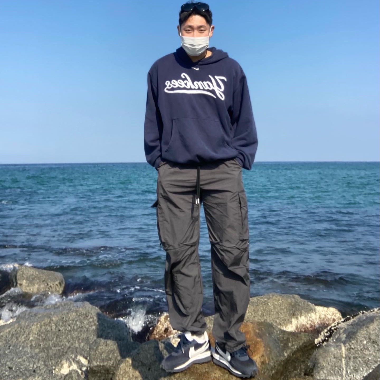 Nike x Sacai x Fragment LDWaffle Blackened Blue 착용 스타일