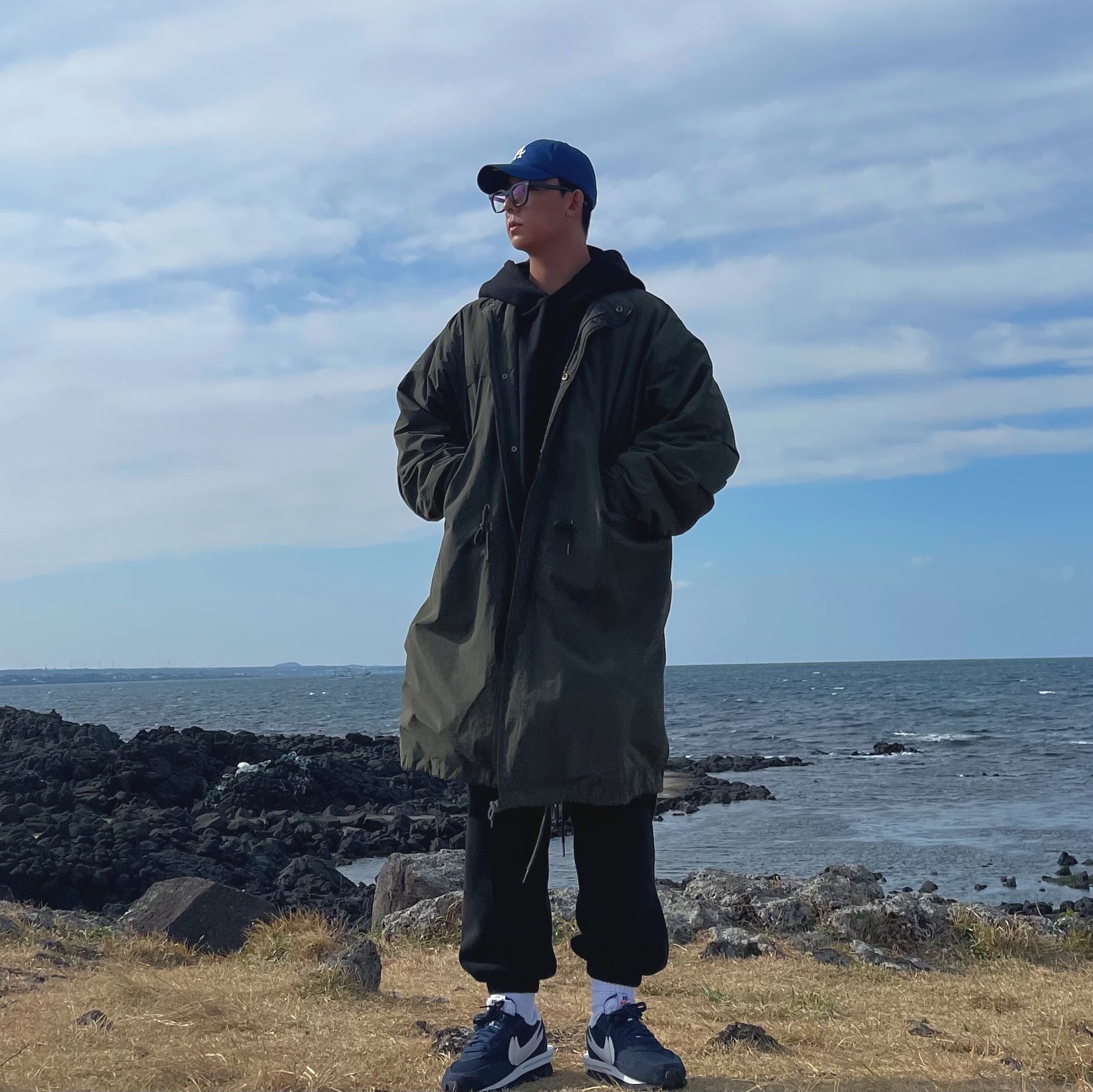 Nike x Sacai x Fragment LDWaffle Blackened Blue 착용 스타일 - 1