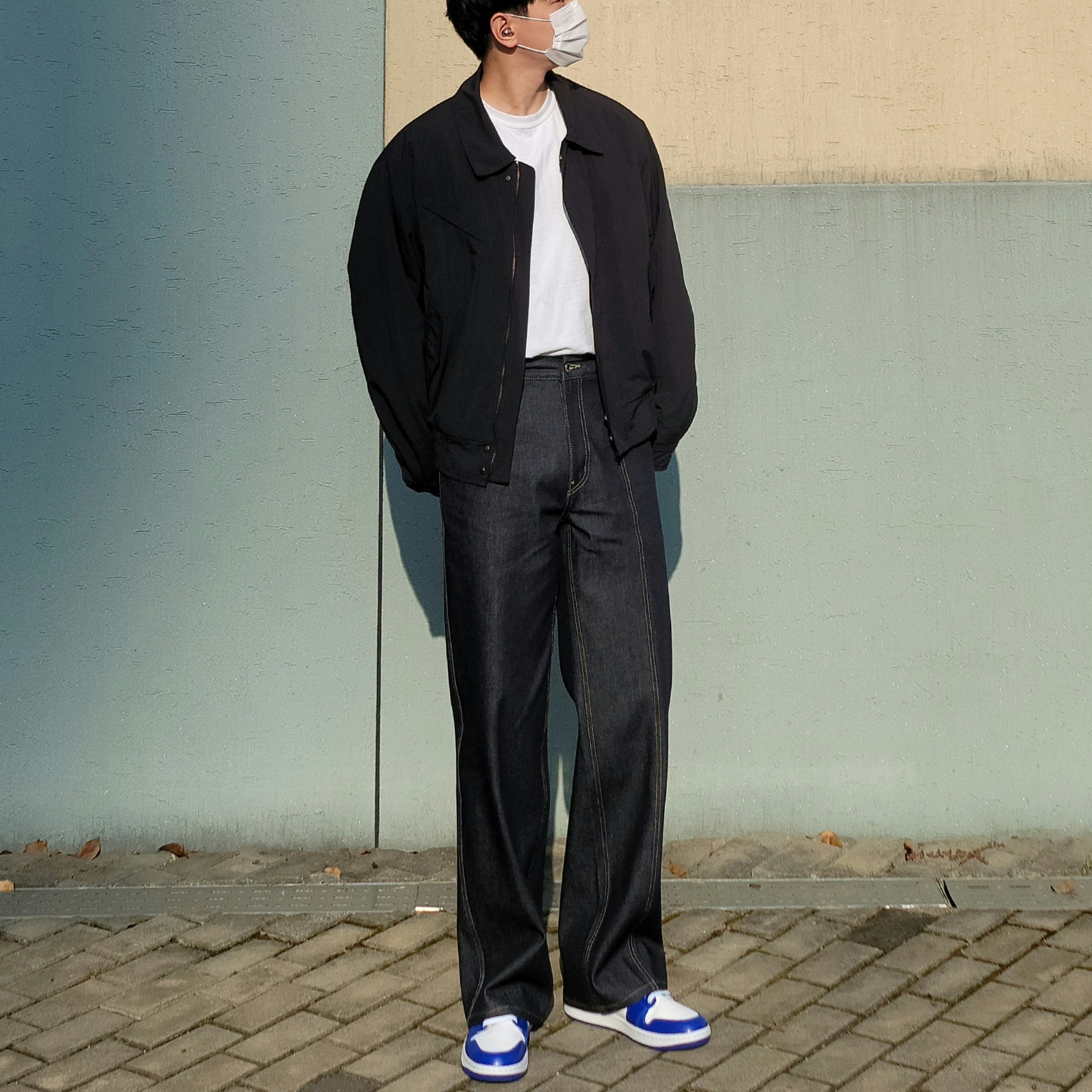 (W) Jordan 1 Mid White Hyper Royal 착용 스타일