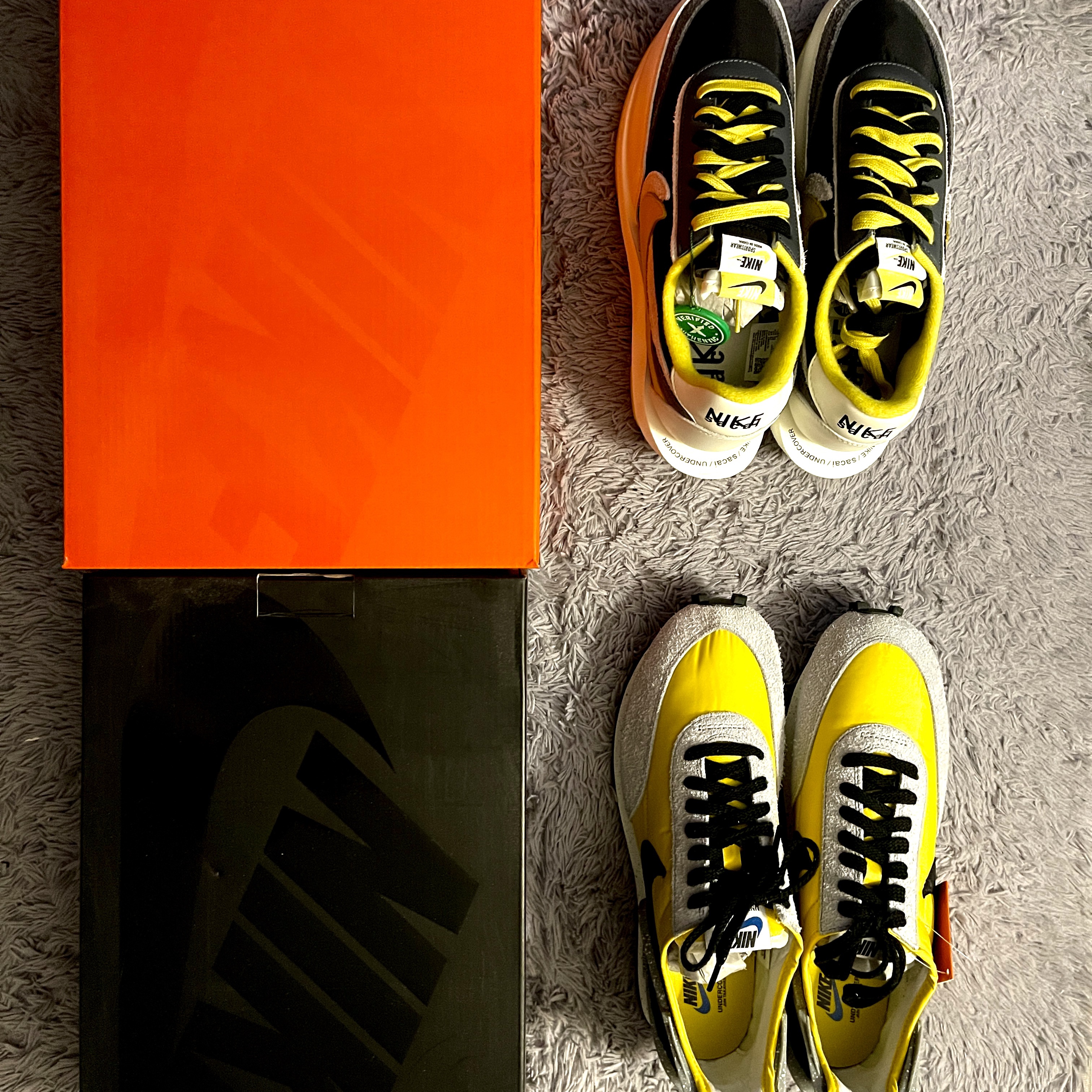 Nike x Sacai x Undercover LDWaffle Black Bright Citron, Nike x Undercover Daybreak Bright Citron 착용 스타일 - 3