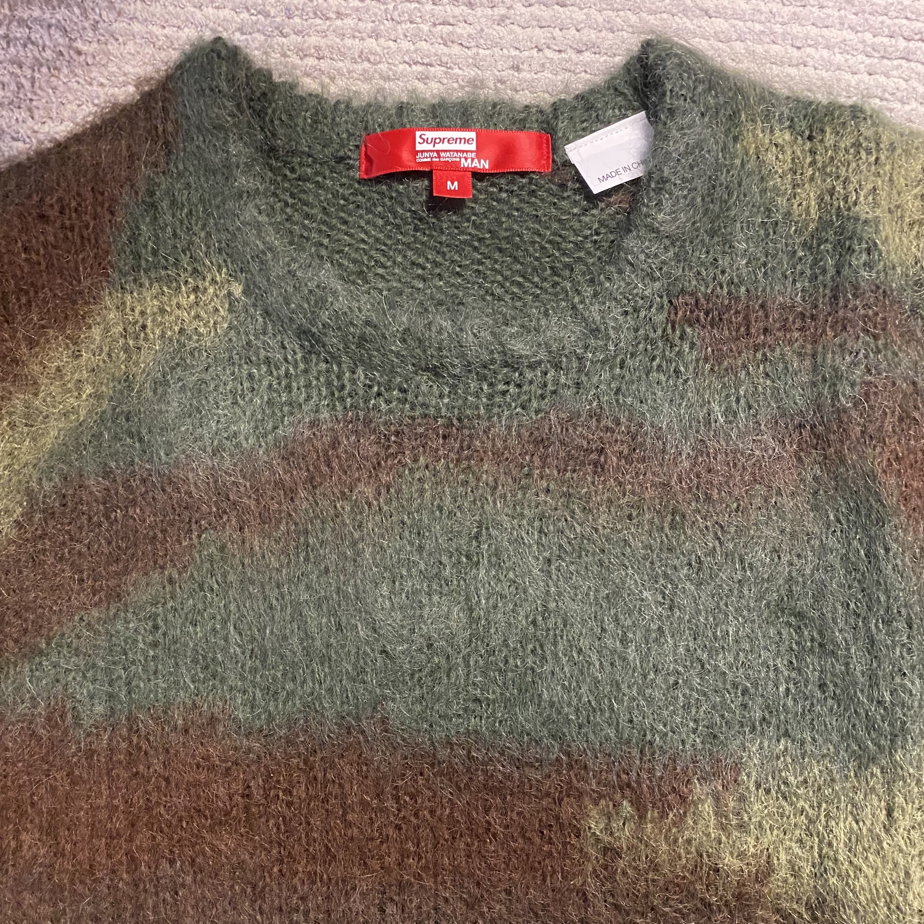 Supreme x Comme des Garcons Junya Watanabe Man Brushed Camo Sweater Olive - 21FW 착용 스타일