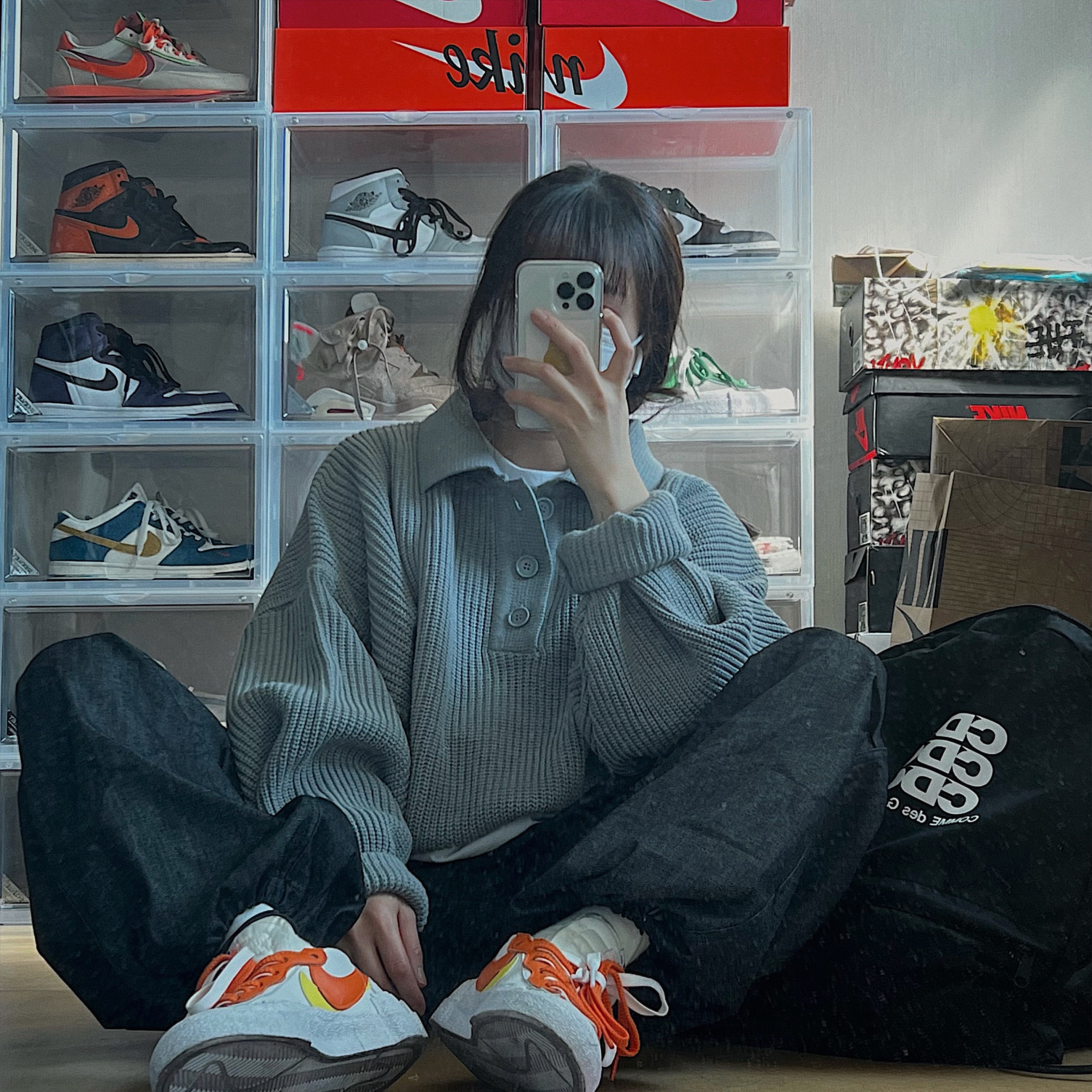 Nike x Sacai Blazer Low Magma Orange, Nike x Kasina Dunk Low 80's Bus 착용 스타일