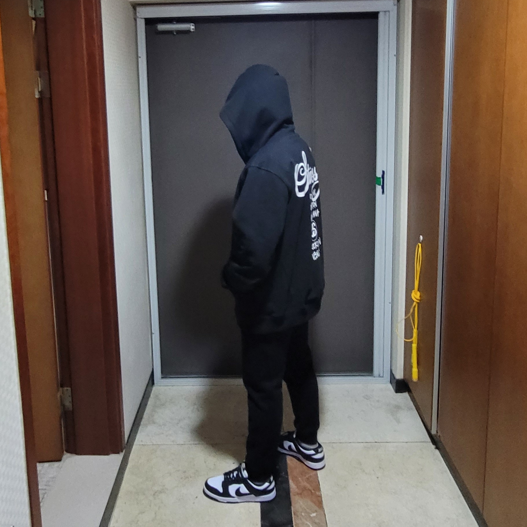 Stussy DSM World Tour Zip Hoodie Black 2021, Nike Dunk Low Retro Black 착용 스타일