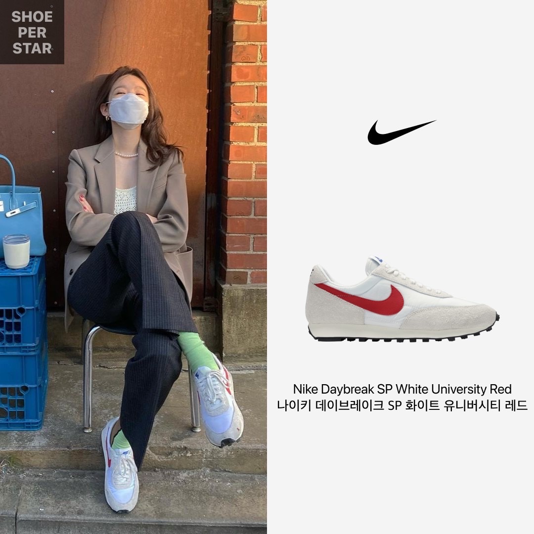 (W) Nike Daybreak Summit White University Red, (W) Jordan 1 Low White Wolf Grey 착용 스타일 - 2