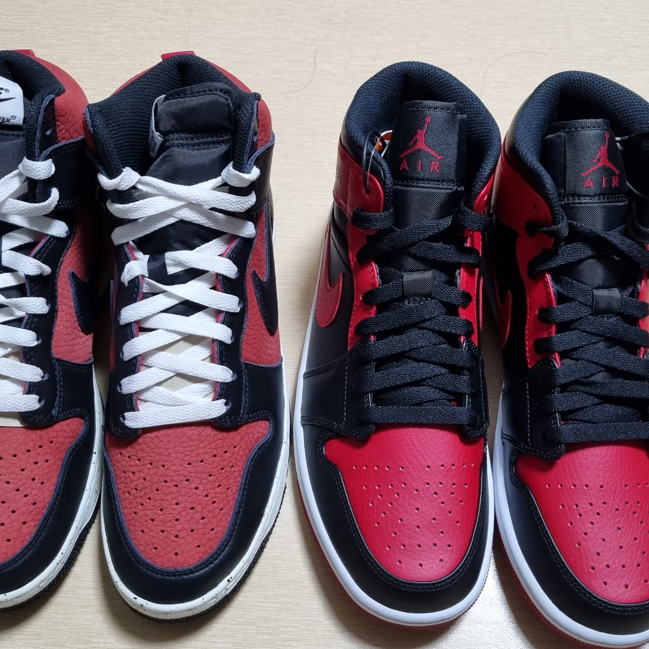 Jordan 1 Mid Bred Banned 2020, Nike x Undercover Dunk High 1985 Gym Red 착용 스타일