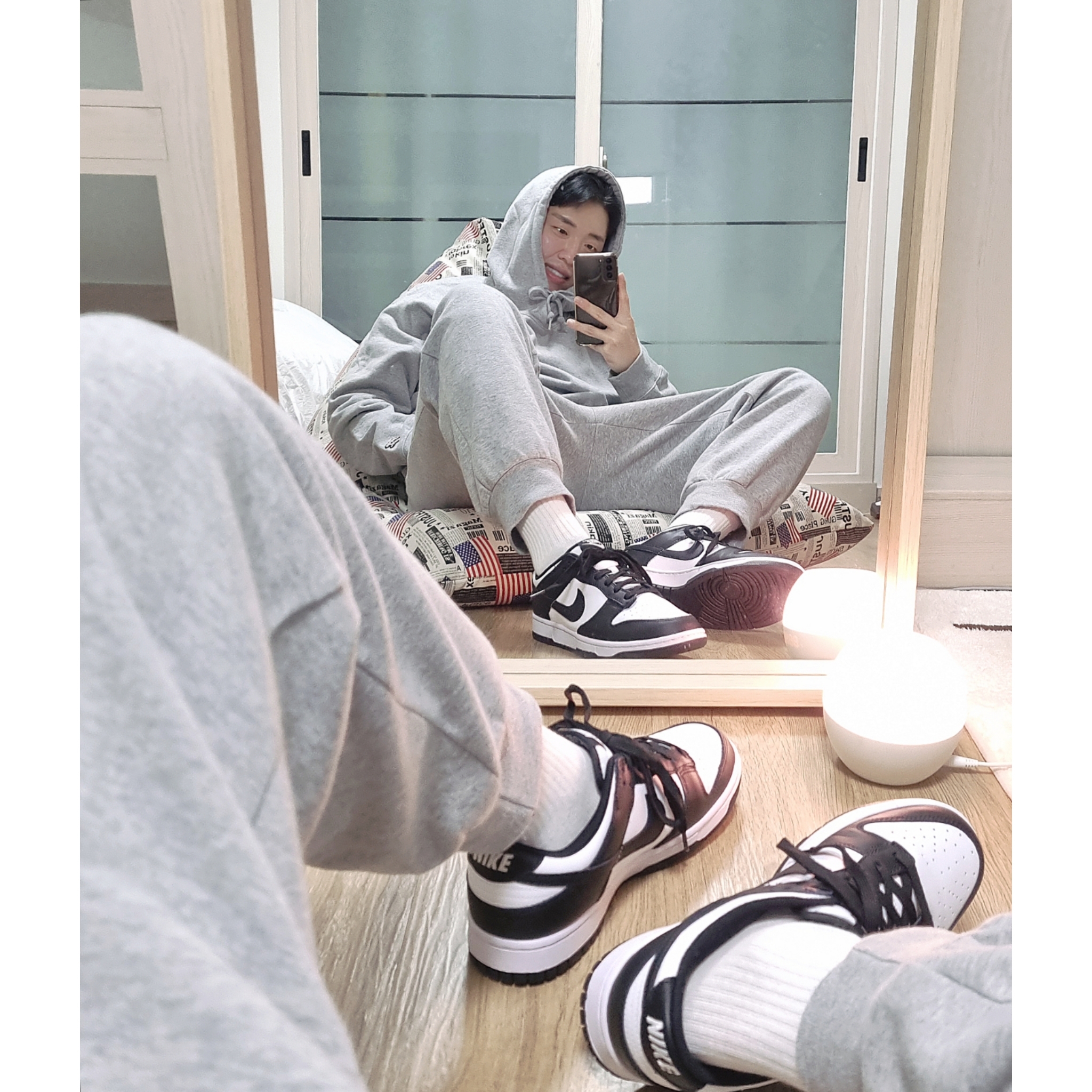 Nike Dunk Low Retro Black 착용 스타일 - 1