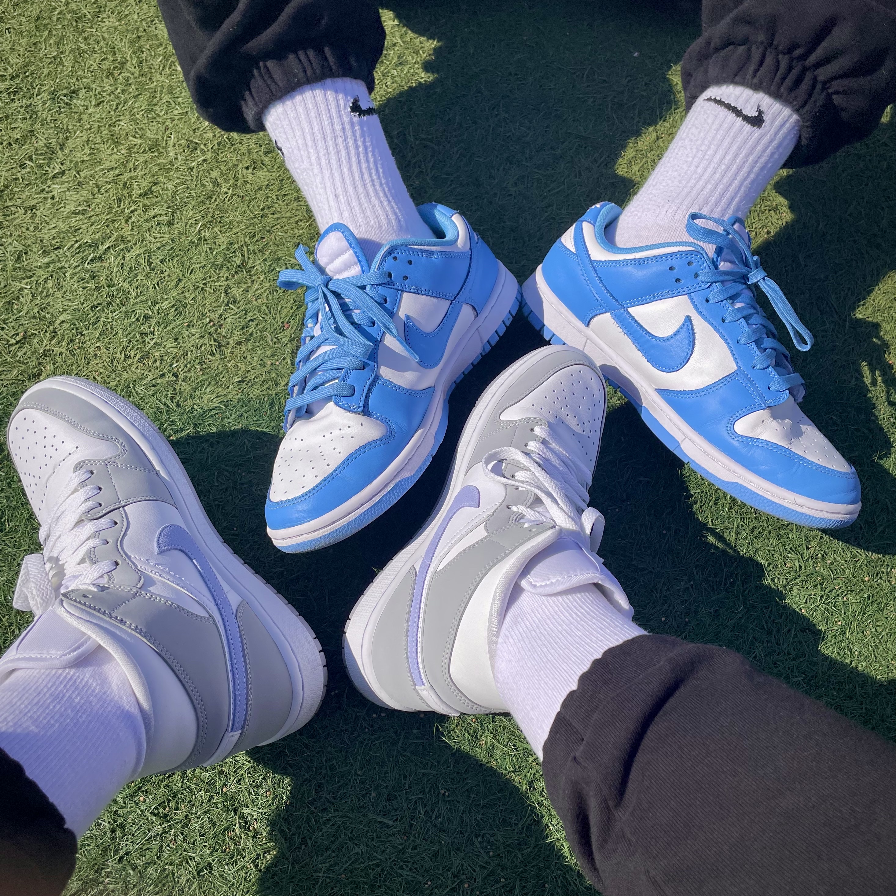 (W) Jordan 1 Low UNC University Blue, (W) Jordan 1 Mid Wolf Grey 착용 스타일