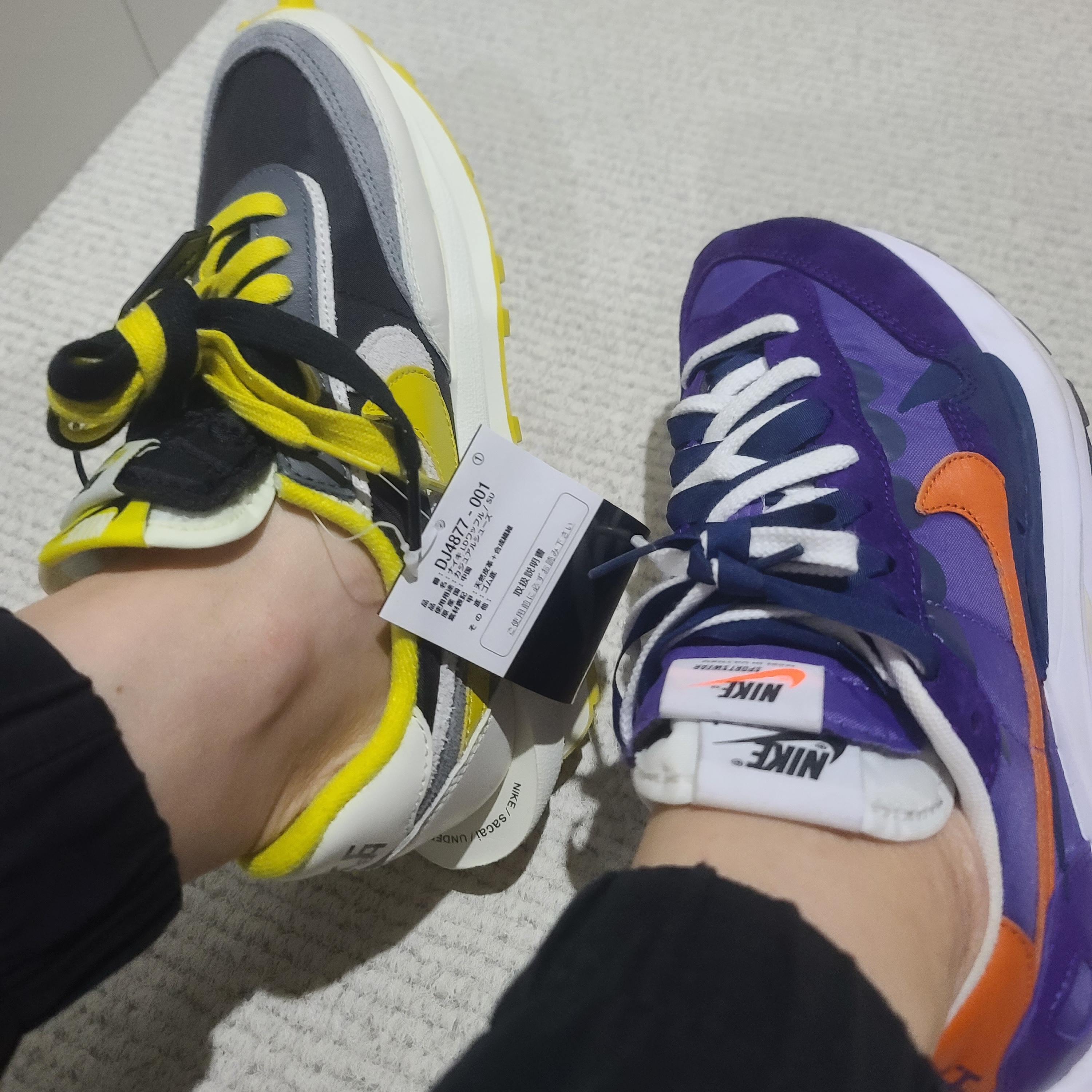 Nike x Sacai x Undercover LDWaffle Black Bright Citron, Nike x Sacai VaporWaffle Dark Iris 착용 스타일 - 2