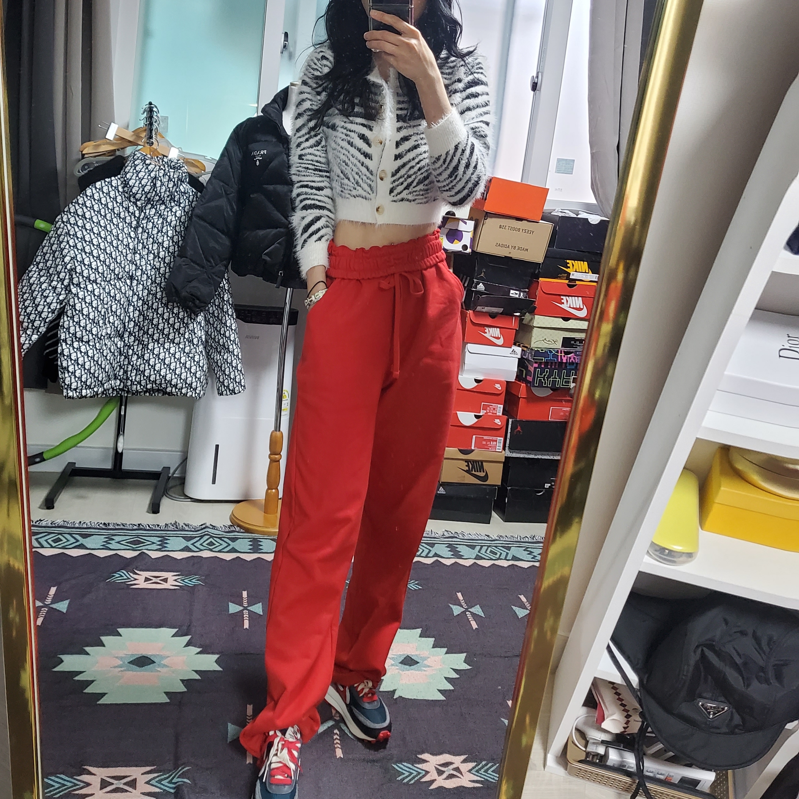Nike x Sacai x Undercover LDWaffle Midnight Spruce University Red 착용 스타일 - 2