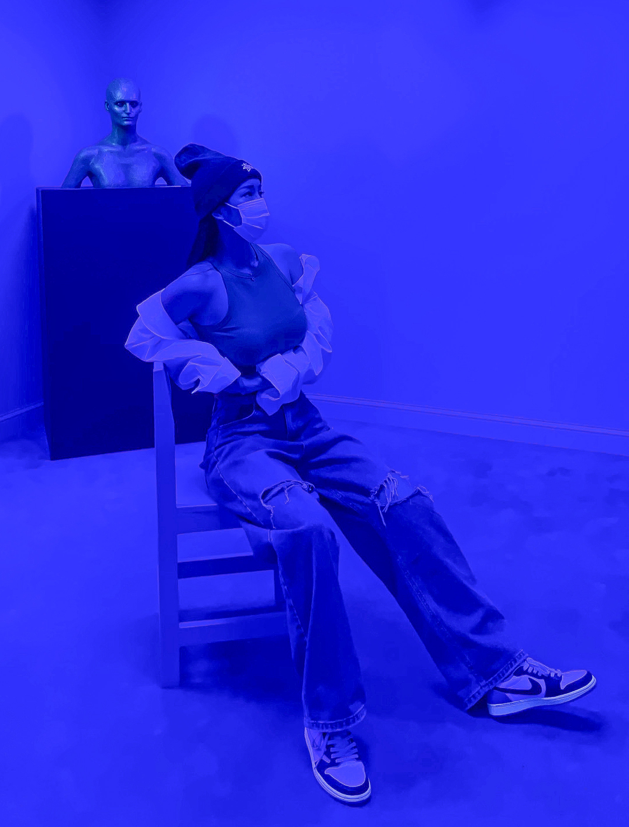 Jordan 1 x Travis Scott x Fragment Retro Low OG SP Military Blue, Nike x Stussy Cuff Beanie 착용 스타일 - 5