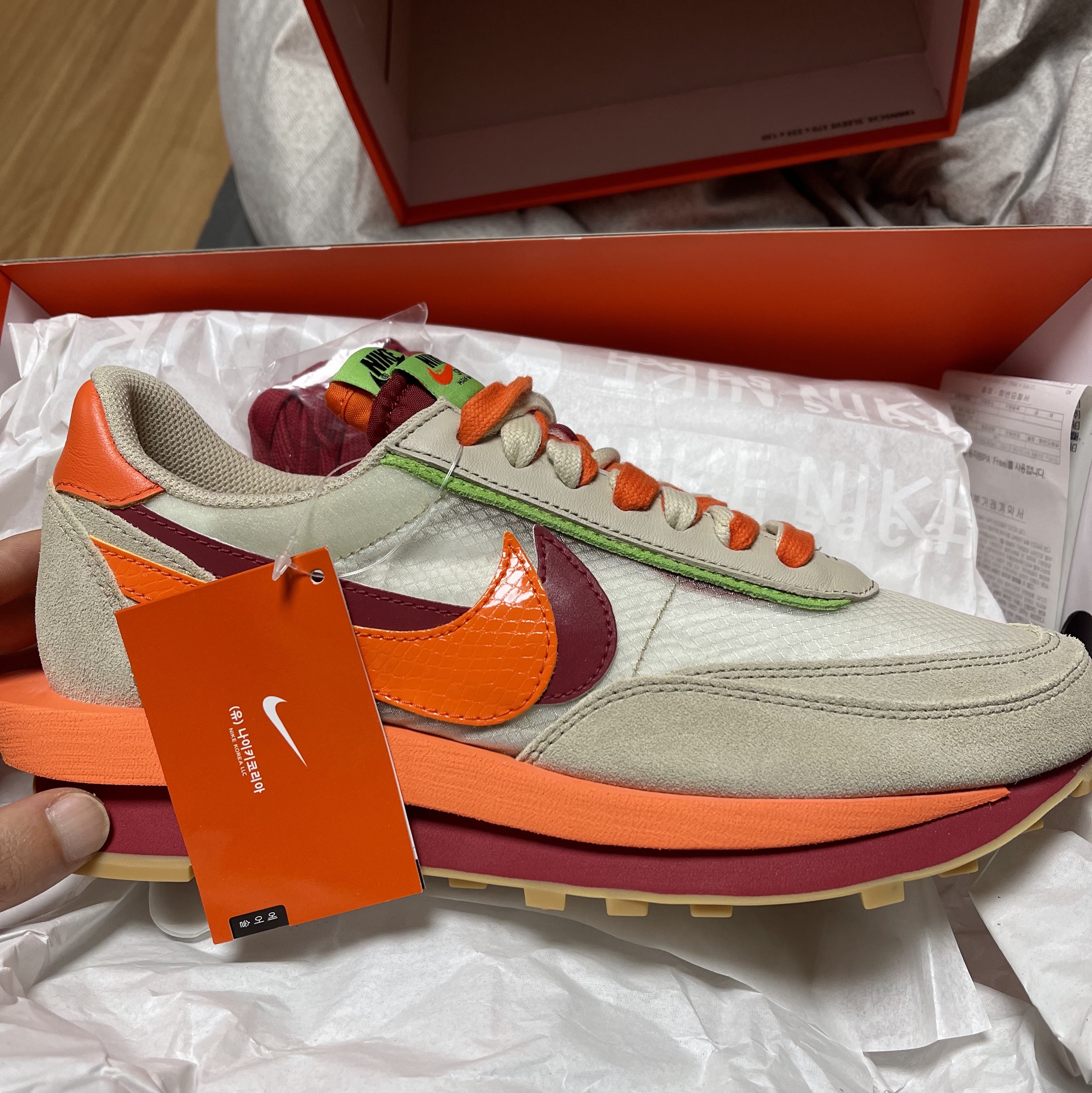 Nike x Sacai x Clot LDWaffle Orange Blaze 착용 스타일