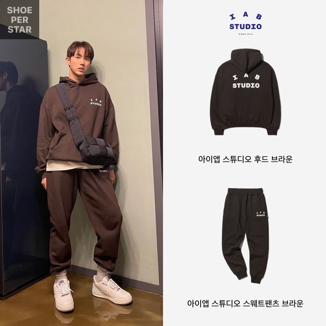 IAB Studio Hoodie Brown, IAB Studio Sweatpants Brown 착용 스타일 - 1