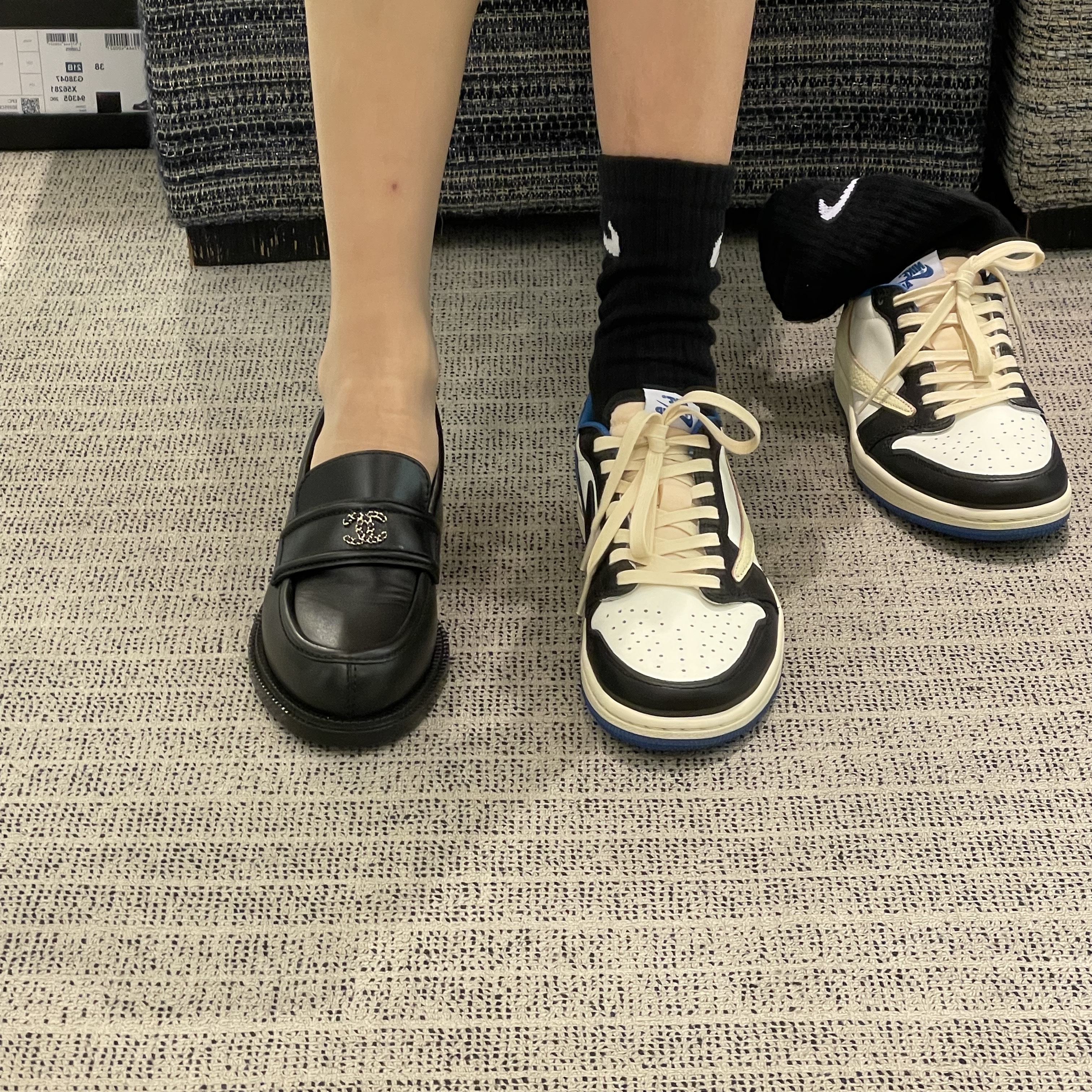 Jordan 1 x Travis Scott x Fragment Retro Low OG SP Military Blue 착용 스타일