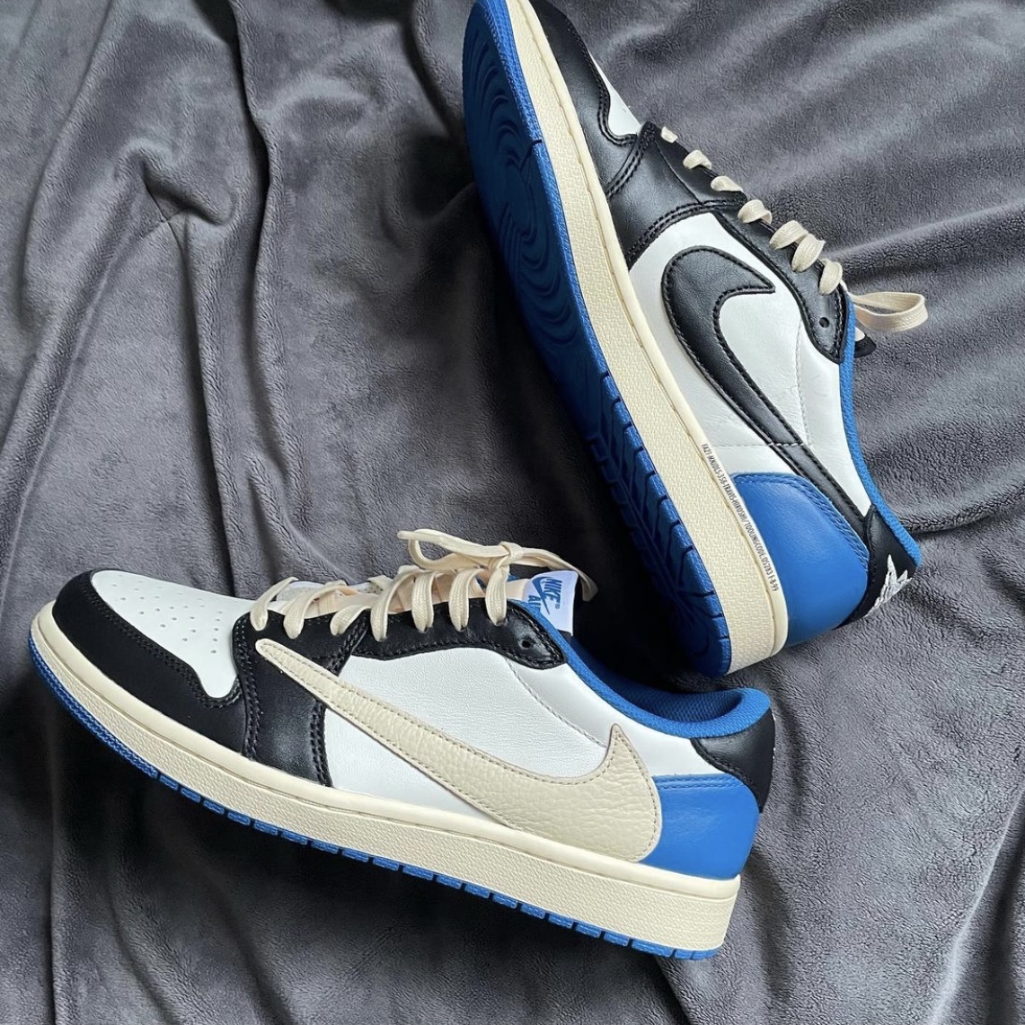 Jordan 1 x Travis Scott x Fragment Retro Low OG SP Military Blue 착용 스타일