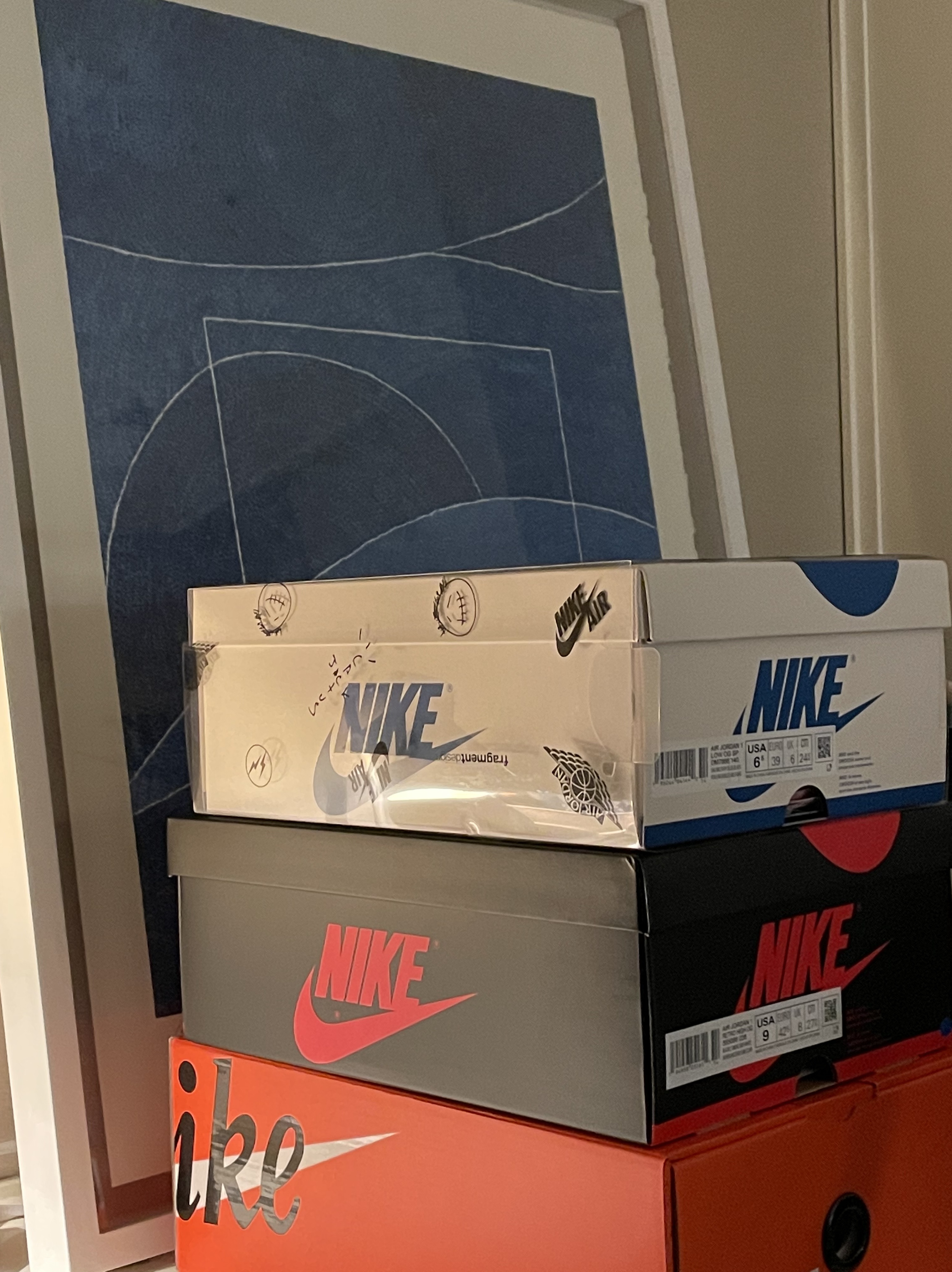 Nike x Sacai x Fragment LDWaffle Light Smoke Grey, Jordan 1 x Travis Scott x Fragment Retro Low OG SP Military Blue 착용 스타일 - 2