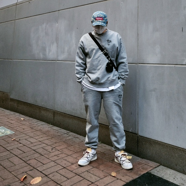 Nike x Stussy NRG ZR Fleece Crewneck Heather Grey - US/EU, Nike x Stussy NRG ZR Fleece Pants Heather Grey - US/EU 착용 스타일 - 1