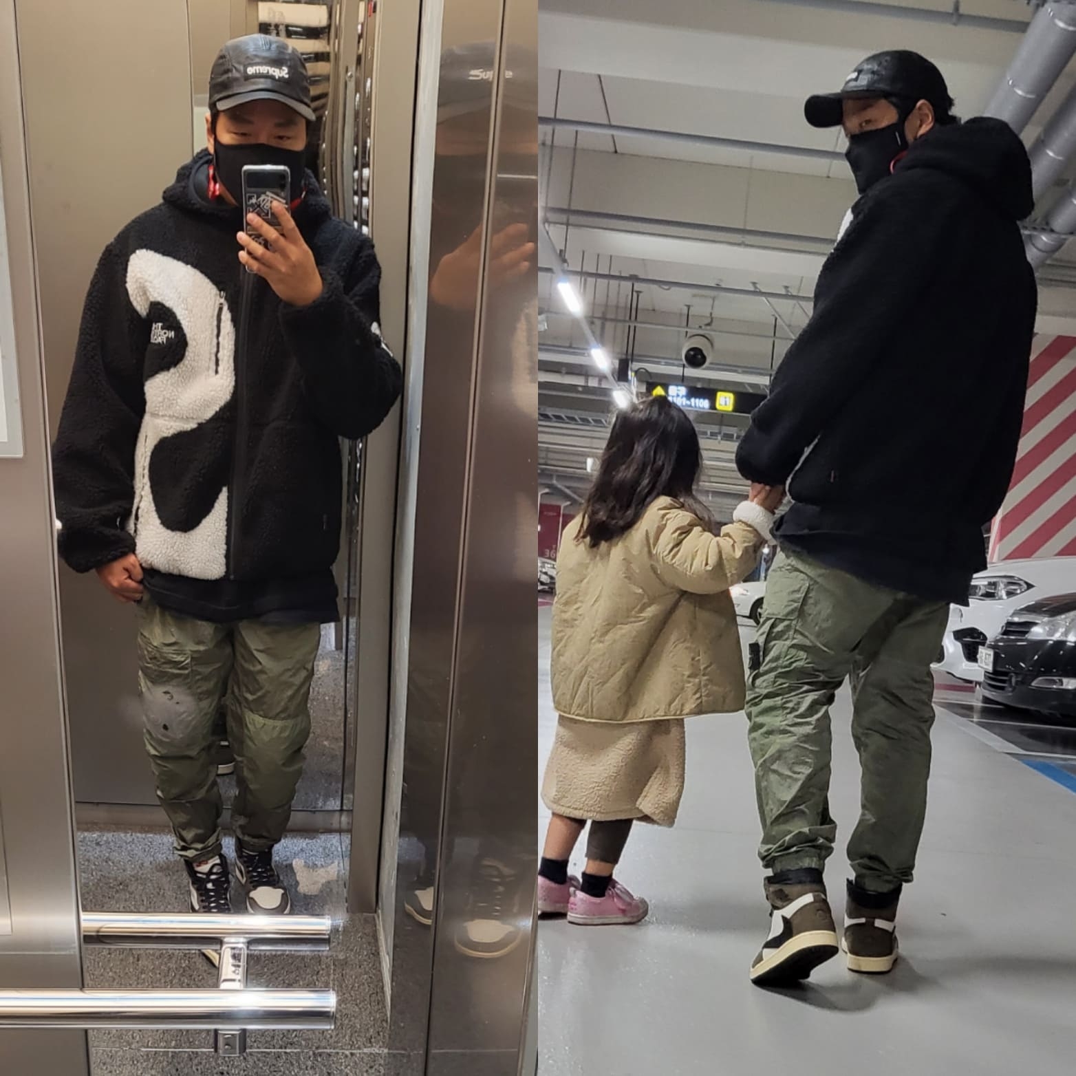 Supreme x The North Face S Logo Hooded Fleece Jacket Black - 20FW, Supreme Leather Camp Cap Black - 21SS 착용 스타일