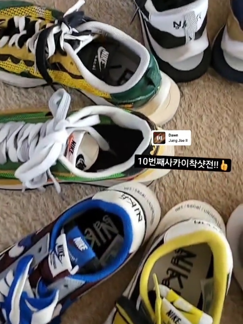 Nike x Sacai x Undercover LDWaffle Black Bright Citron, Nike x Sacai x Undercover LDWaffle Night Maroon Team Royal 착용 스타일 - 1